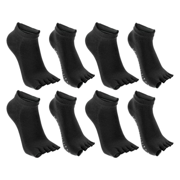 Unique Bargains 4 Pairs Half Finger Five Toe Socks Unisex Non Slip Daily Fit Finger Socks Black