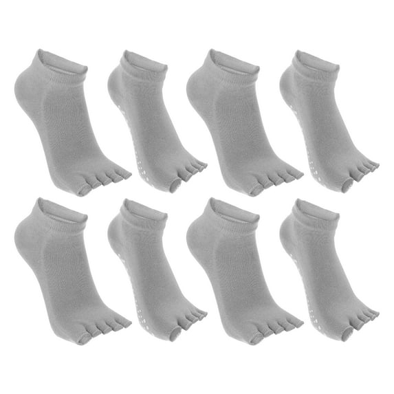 Unique Bargains 4 Pairs Half Finger Five Toe Socks Unisex Non Slip Daily Fit Finger Socks Gray