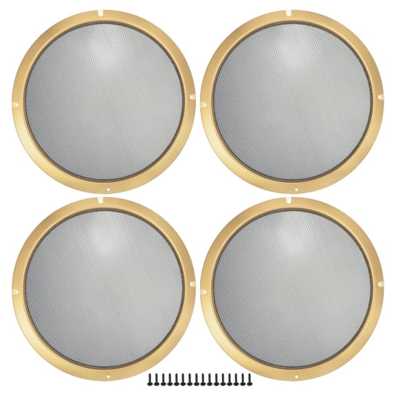 Unique Bargains 4 Pcs 10" Car Speaker Grills Cover Mesh Round 10 Inch Audio Subwoofer Guard with Screws Iron Gold Tone