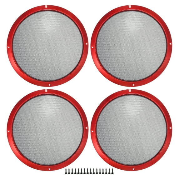 Unique Bargains 4 Pcs 10" Car Speaker Grills Cover Mesh Round Audio Subwoofer Protector with Mounting Screws Iron Red