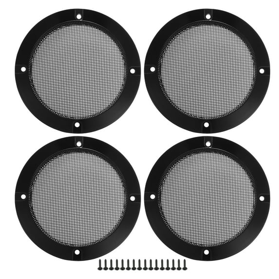 Unique Bargains 4 Pcs 4" Car Speaker Grills Cover Mesh Round Audio Subwoofer Protector with Screws Iron Gloss Black