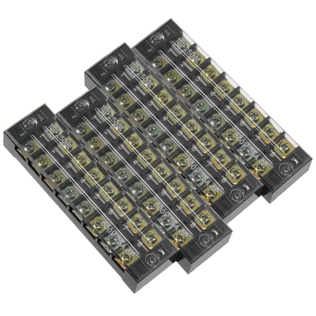 Unique Bargains 4 Pcs 8 Positions Dual Rows 600V 25A Cable Barrier Block Terminal Strip