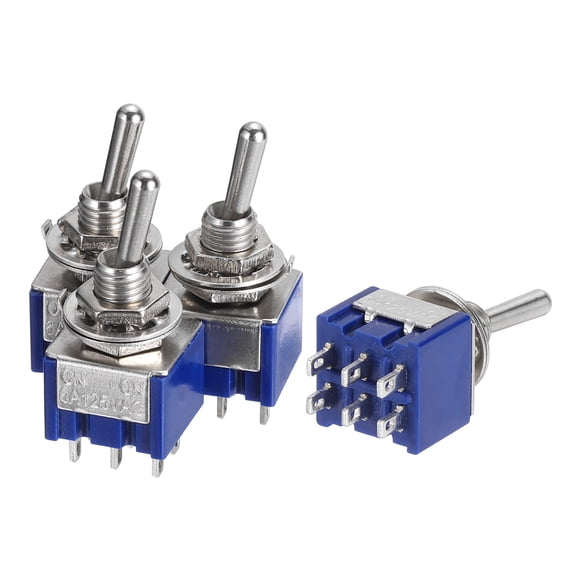 Unique Bargains 4 Pcs AC 6A 125V 2 Position 6Pins DPDT ON-ON Micro Mini Toggle Switch