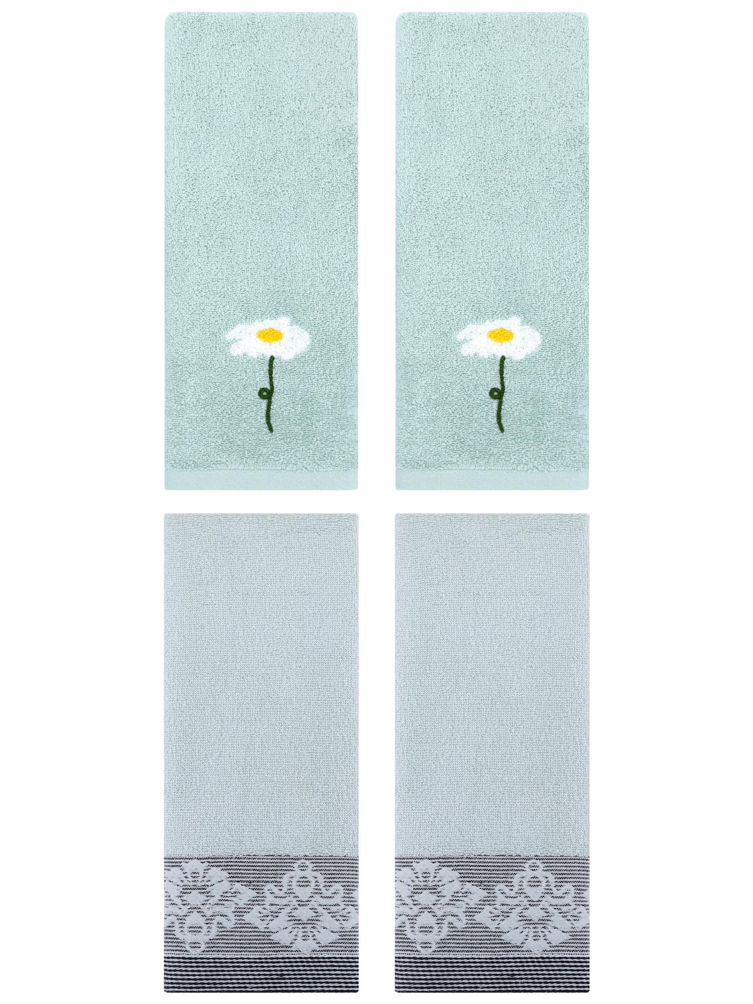 Unique Bargains 4 Pcs Absorbent Floral Hand Towels Blue 13" x 30"/13" x 29"