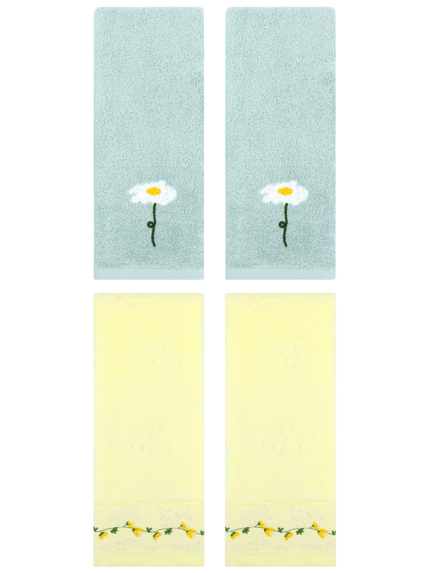 Unique Bargains 4 Pcs Absorbent Hand Towel Blue/Light Yellow 13" x 30"/13" x 29"