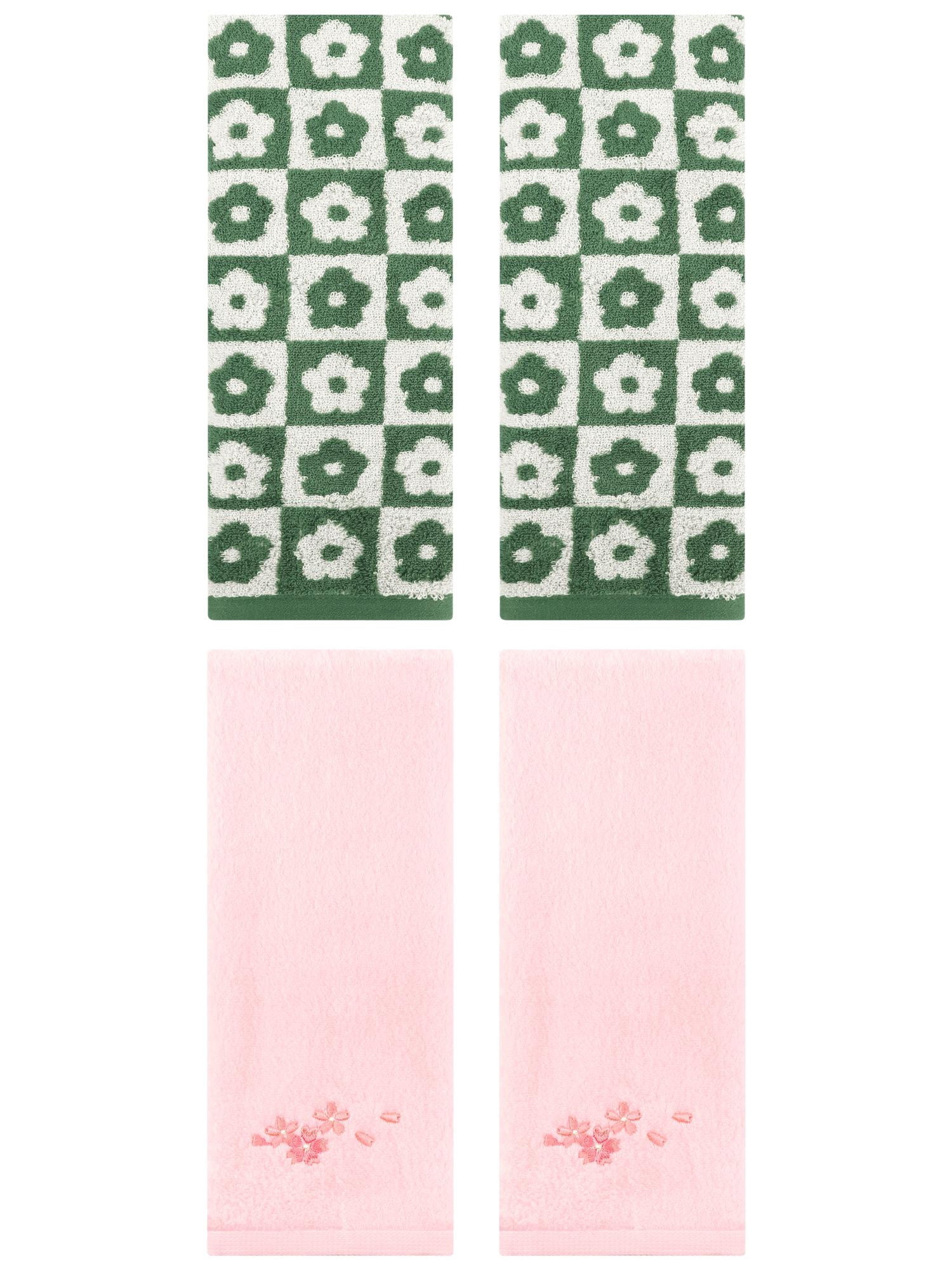 Unique Bargains 4 Pcs Absorbent Hand Towel Green/Pink 14" x 30"/13" x 29"