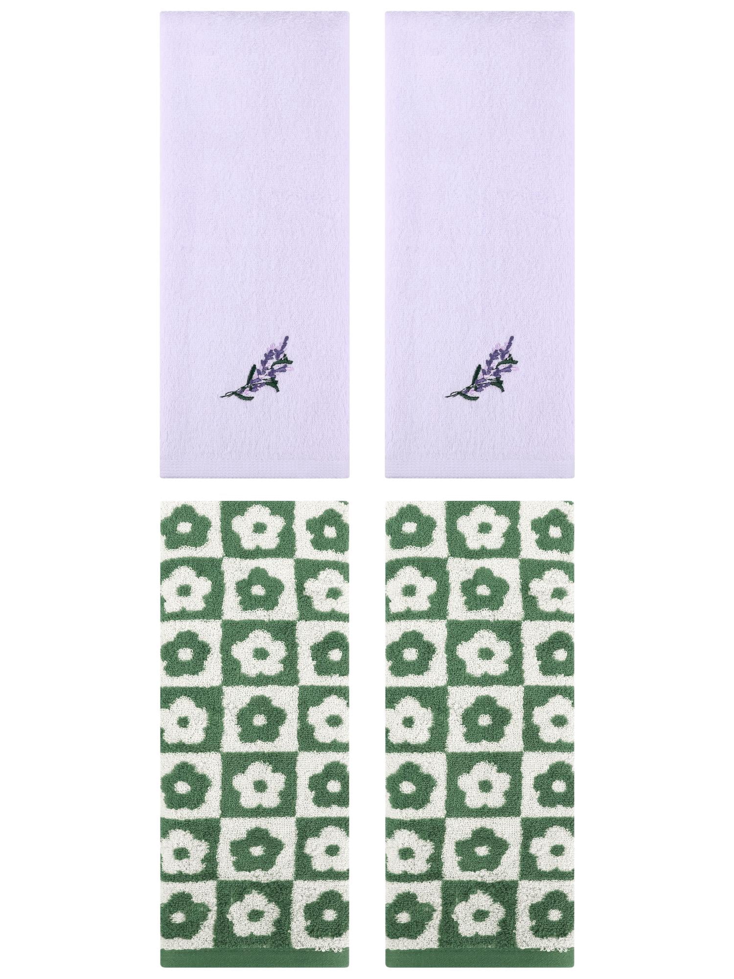 Unique Bargains 4 Pcs Absorbent Hand Towel Green/Purple 14" x 30"/13" x 29"