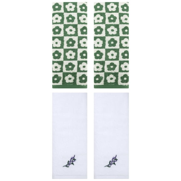 Unique Bargains 4 Pcs Absorbent Hand Towel Green/White 14" x 30"/13" x 29"