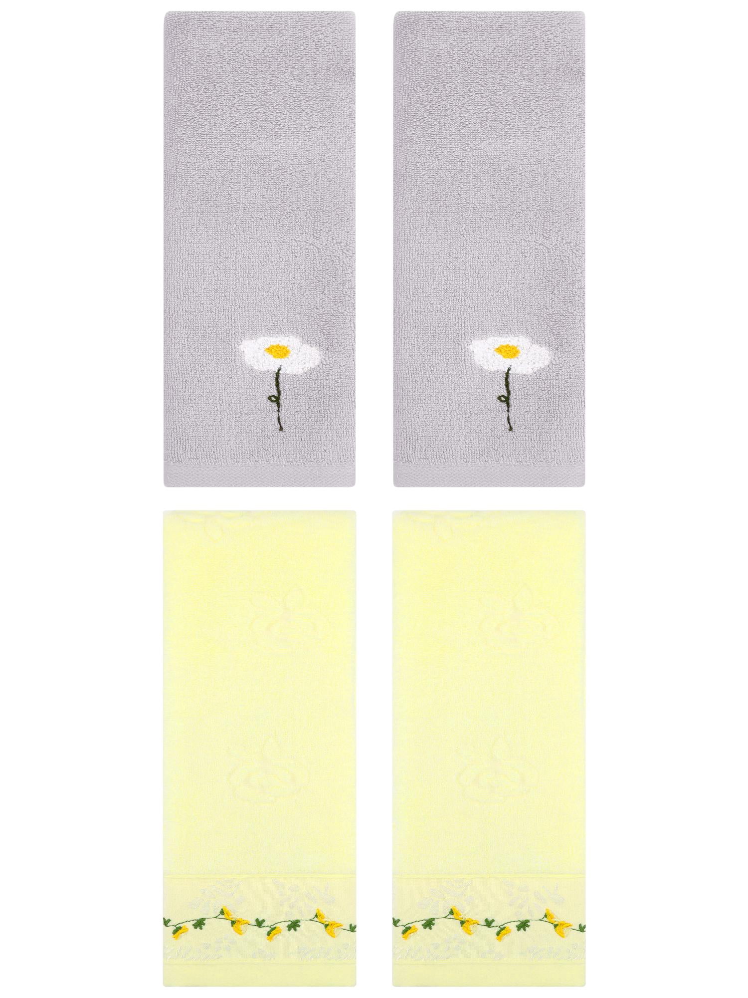 Unique Bargains 4 Pcs Absorbent Hand Towel Grey/Light Yellow 13" x 30"/13" x 29"