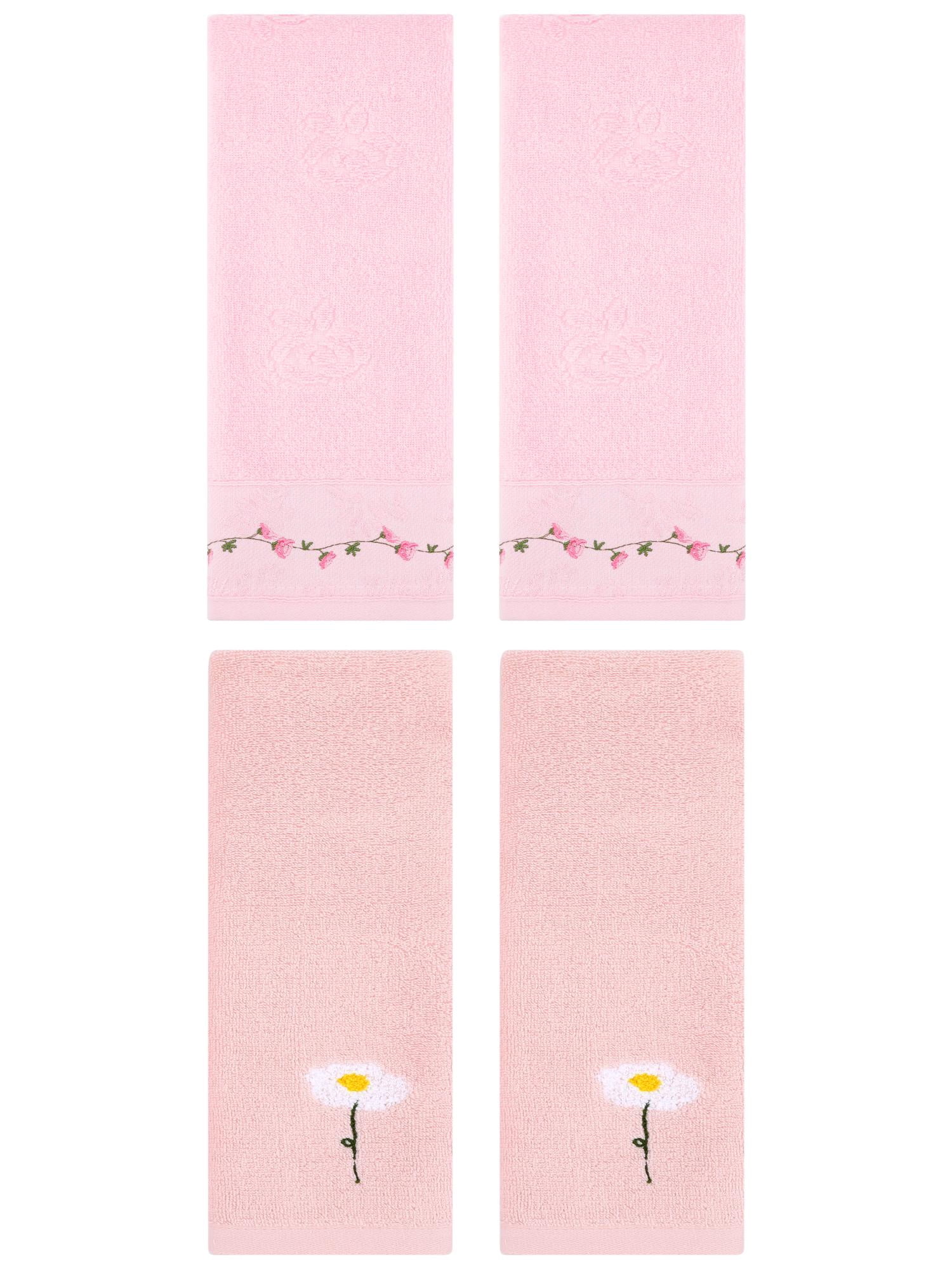 Unique Bargains 4 Pcs Absorbent Hand Towel Pink 13" x 30"/13" x 29"