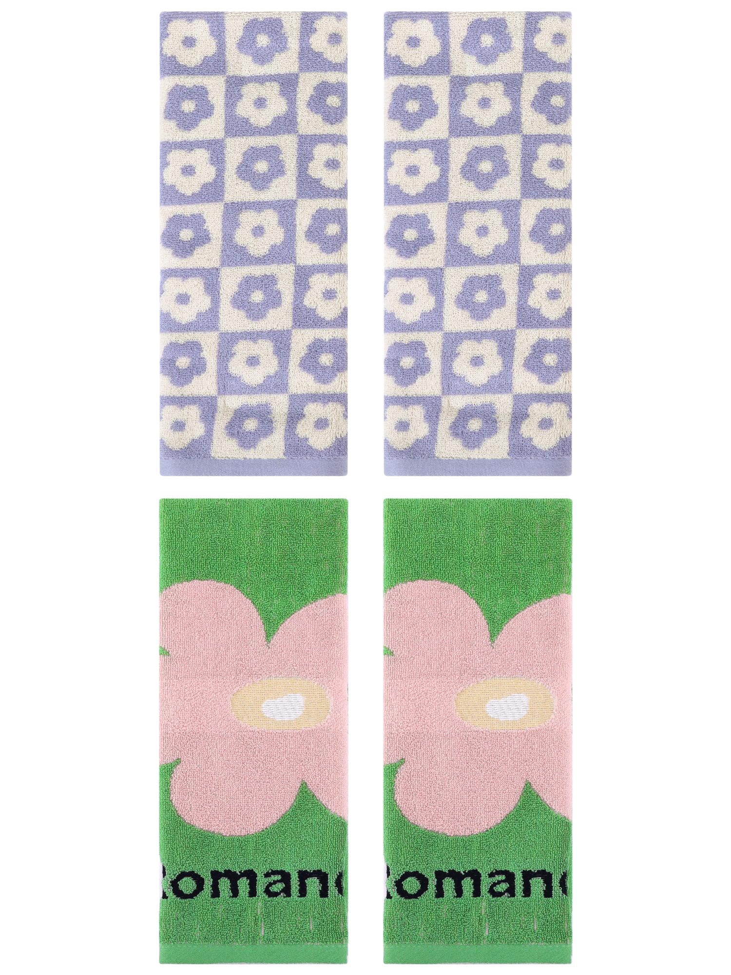 Unique Bargains 4 Pcs Absorbent Hand Towel Purple/Green 14" x 30"/13" x 30"