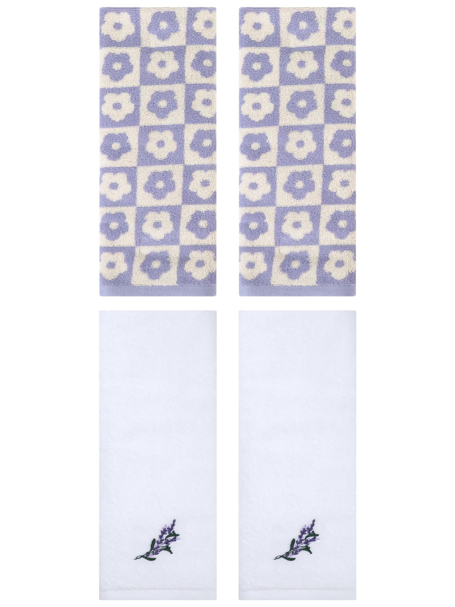 Unique Bargains 4 Pcs Absorbent Hand Towel Purple/White 14" x 30"/13" x 29"