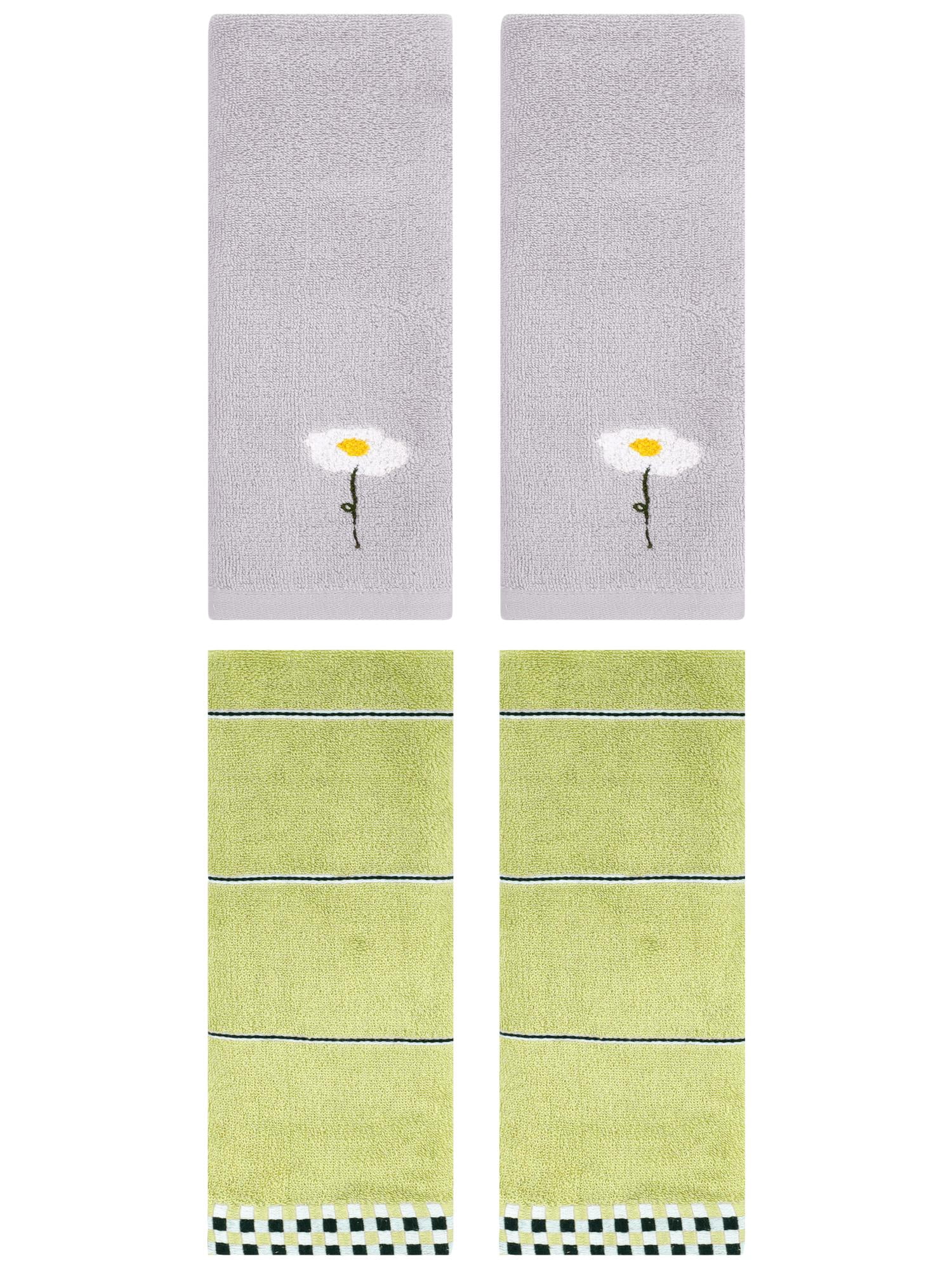 Unique Bargains 4 Pcs Absorbent Hand Towels Grey/Green 13" x 30"/14" x 30"