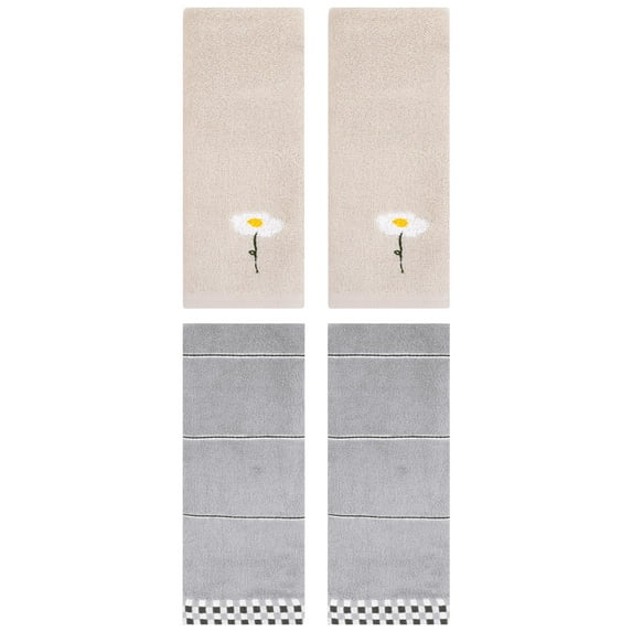 Unique Bargains 4 Pcs Absorbent Hand Towels Light Brown/Grey 13" x 30"/14" x 30"