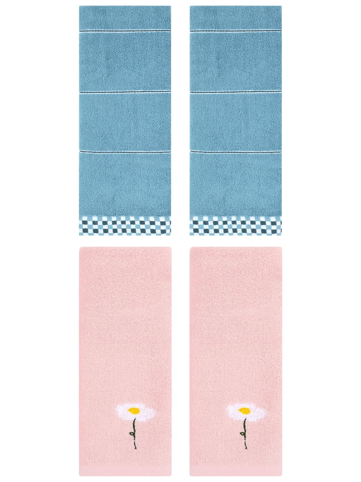 Unique Bargains 4 Pcs Absorbent Hand Towels Pink/Blue 13" x 30"/14" x 30"