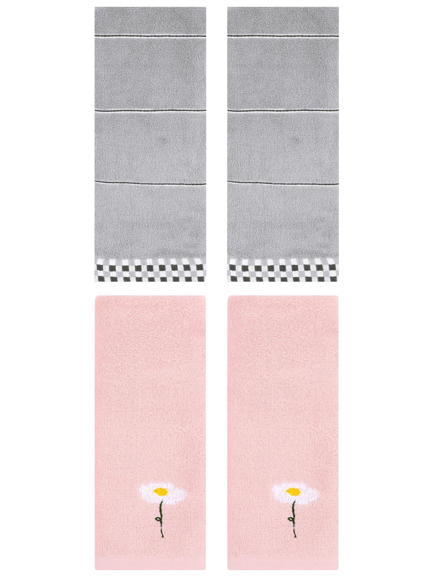 Unique Bargains 4 Pcs Absorbent Hand Towels Pink/Grey 13" x 30"/14" x 30"