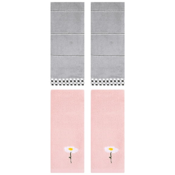 Unique Bargains 4 Pcs Absorbent Hand Towels Pink/Grey 13" x 30"/14" x 30"