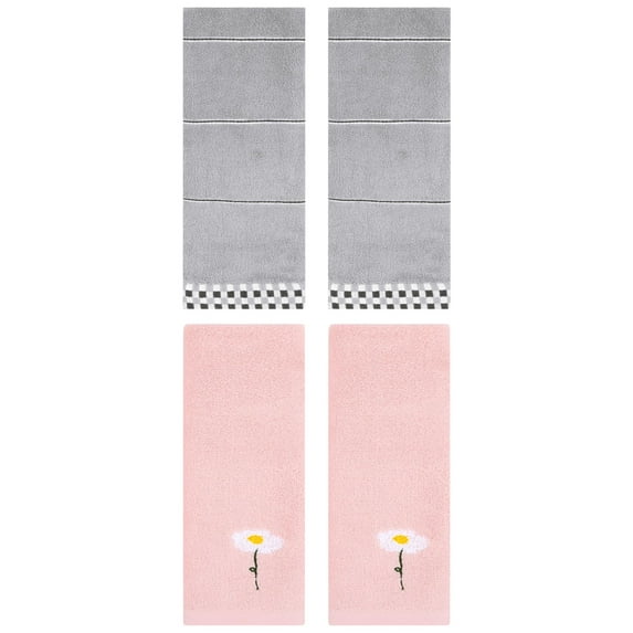 Unique Bargains 4 Pcs Absorbent Hand Towels Pink/Grey 13" x 30"/14" x 30"