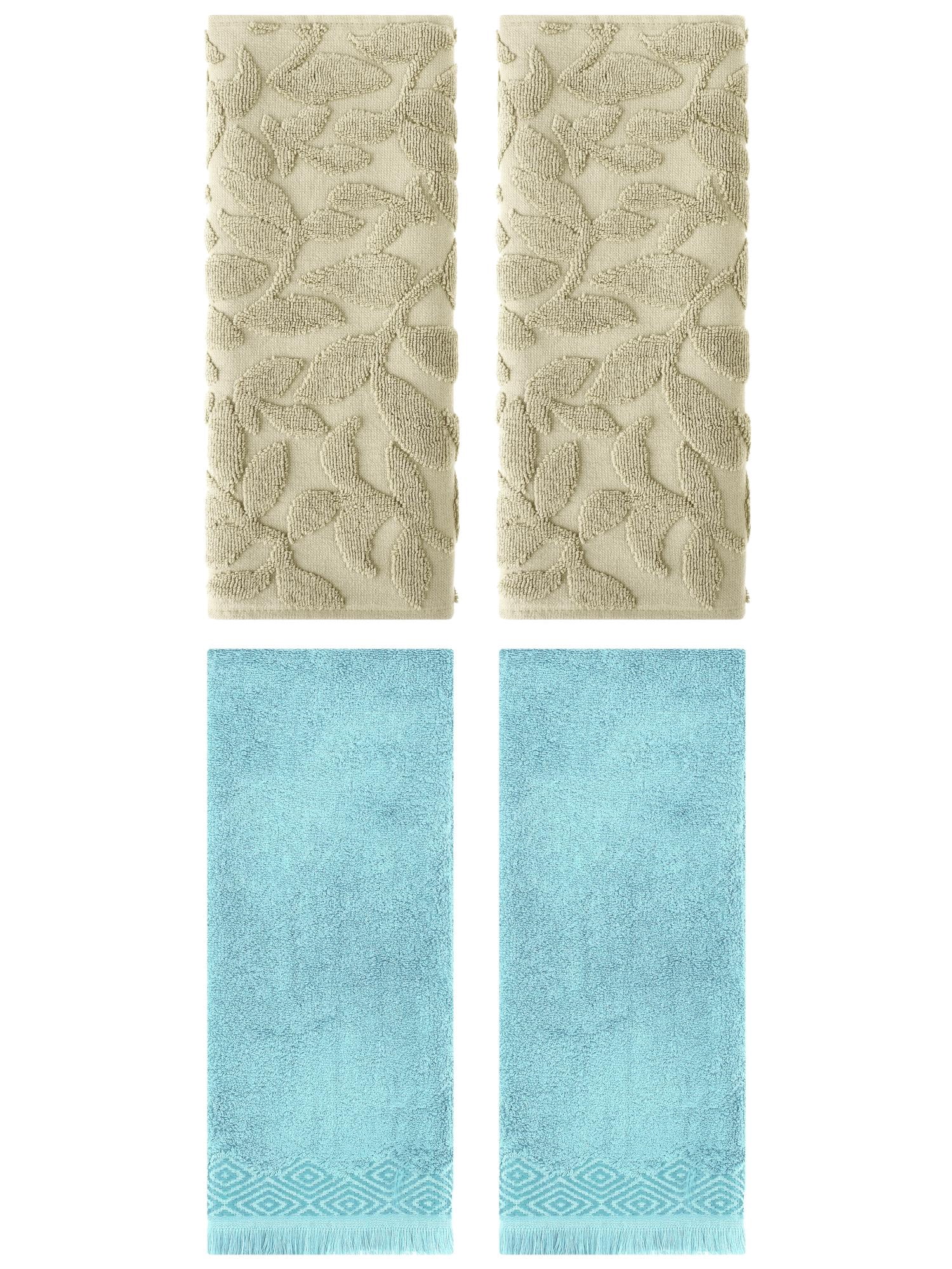 Unique Bargains 4 Pcs Absorbent Soft Boho Hand Towel Green/Blue 14" x 30"/13" x 29"
