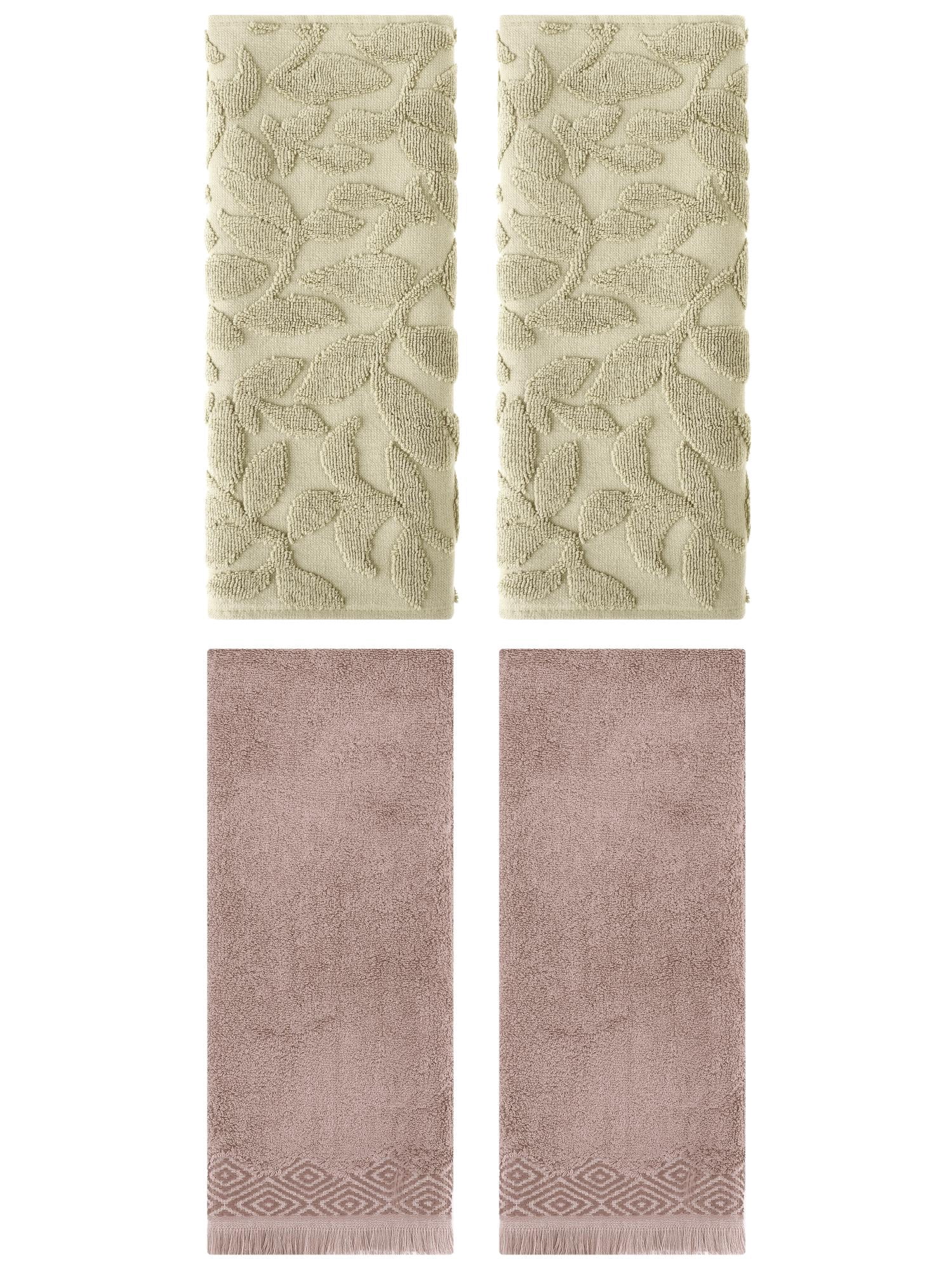 Unique Bargains 4 Pcs Absorbent Soft Boho Hand Towel Green/Brown 14" x 30"/13" x 29"