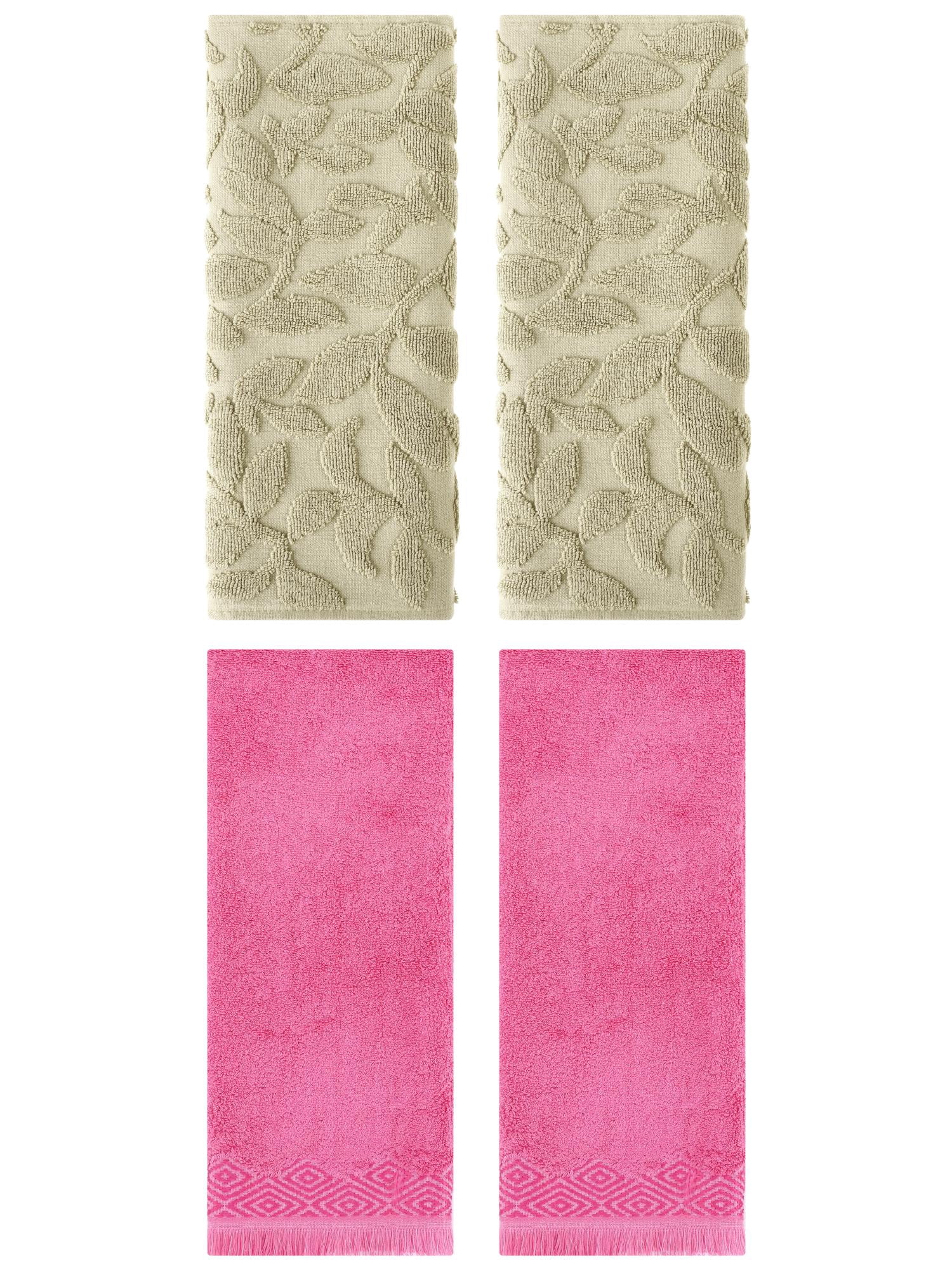 Unique Bargains 4 Pcs Absorbent Soft Boho Hand Towel Green/Pink 14" x 30"/13" x 29"