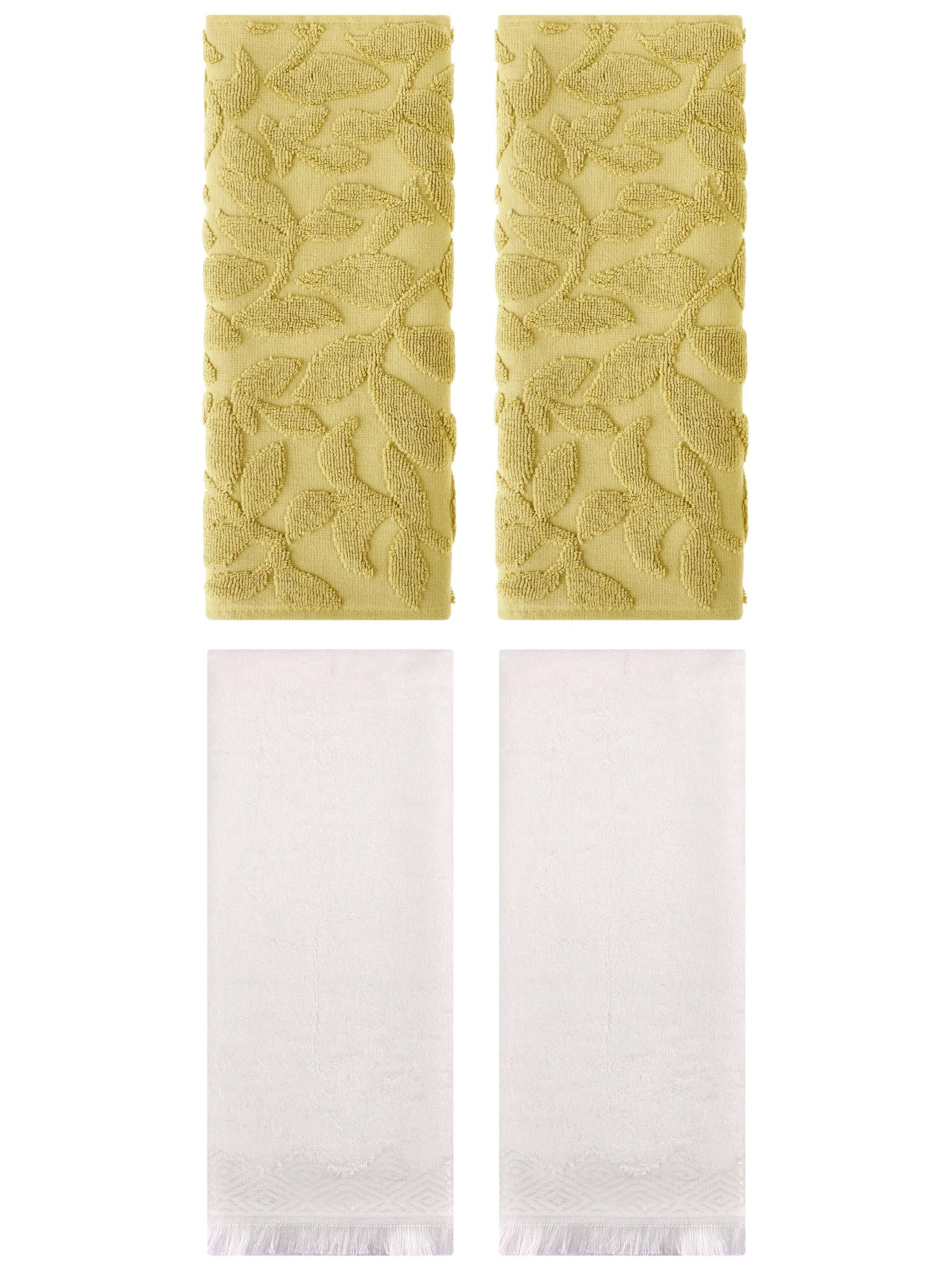 Unique Bargains 4 Pcs Absorbent Soft Boho Hand Towel Yellow/Beige 14" x 30"/13" x 29"