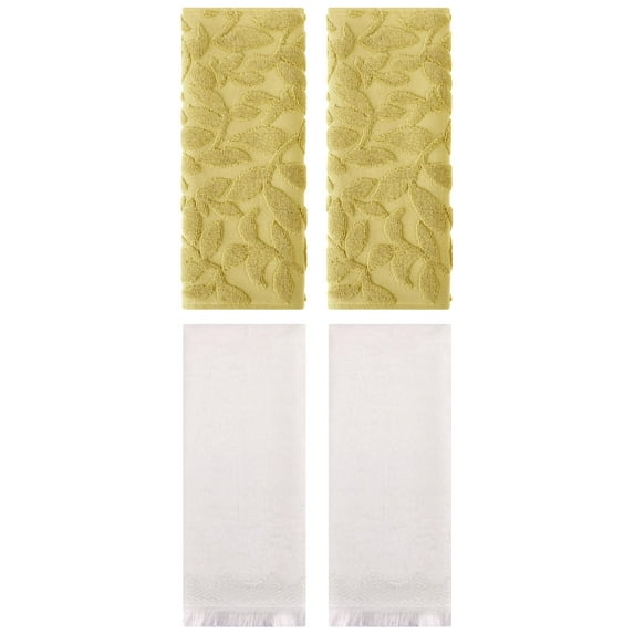 Unique Bargains 4 Pcs Absorbent Soft Boho Hand Towel Yellow/Beige 14" x 30"/13" x 29"