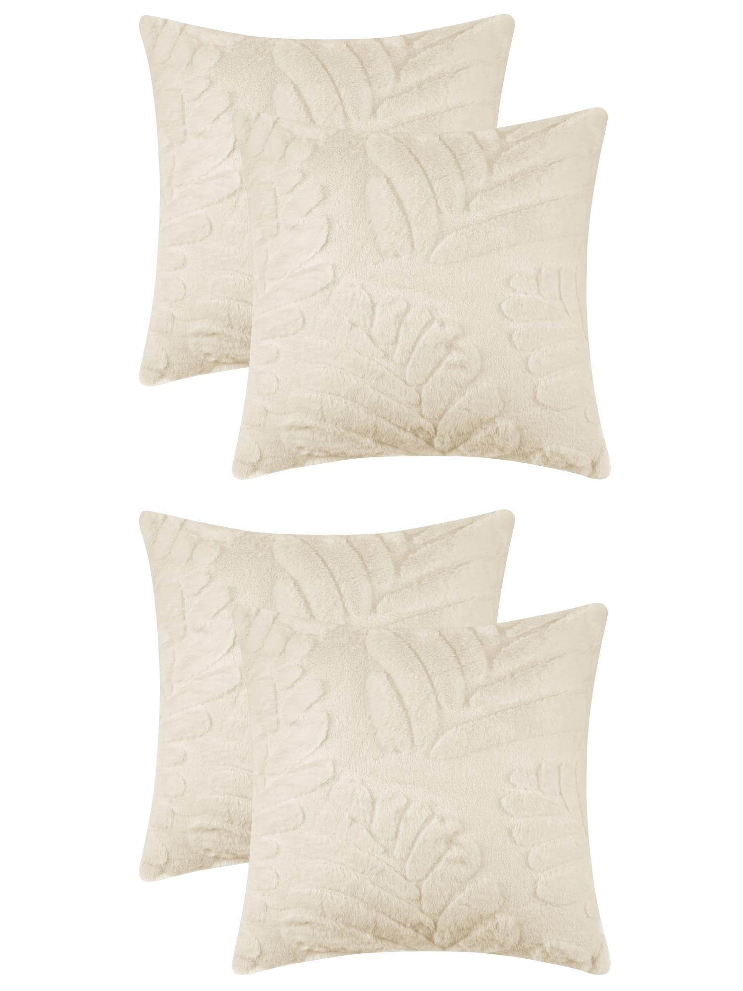 Unique Bargains 4 Pcs Basho Leaf Pattern Cushion Covers Solid Fluffy Plush Pillow Covers Beige 18" x 18"