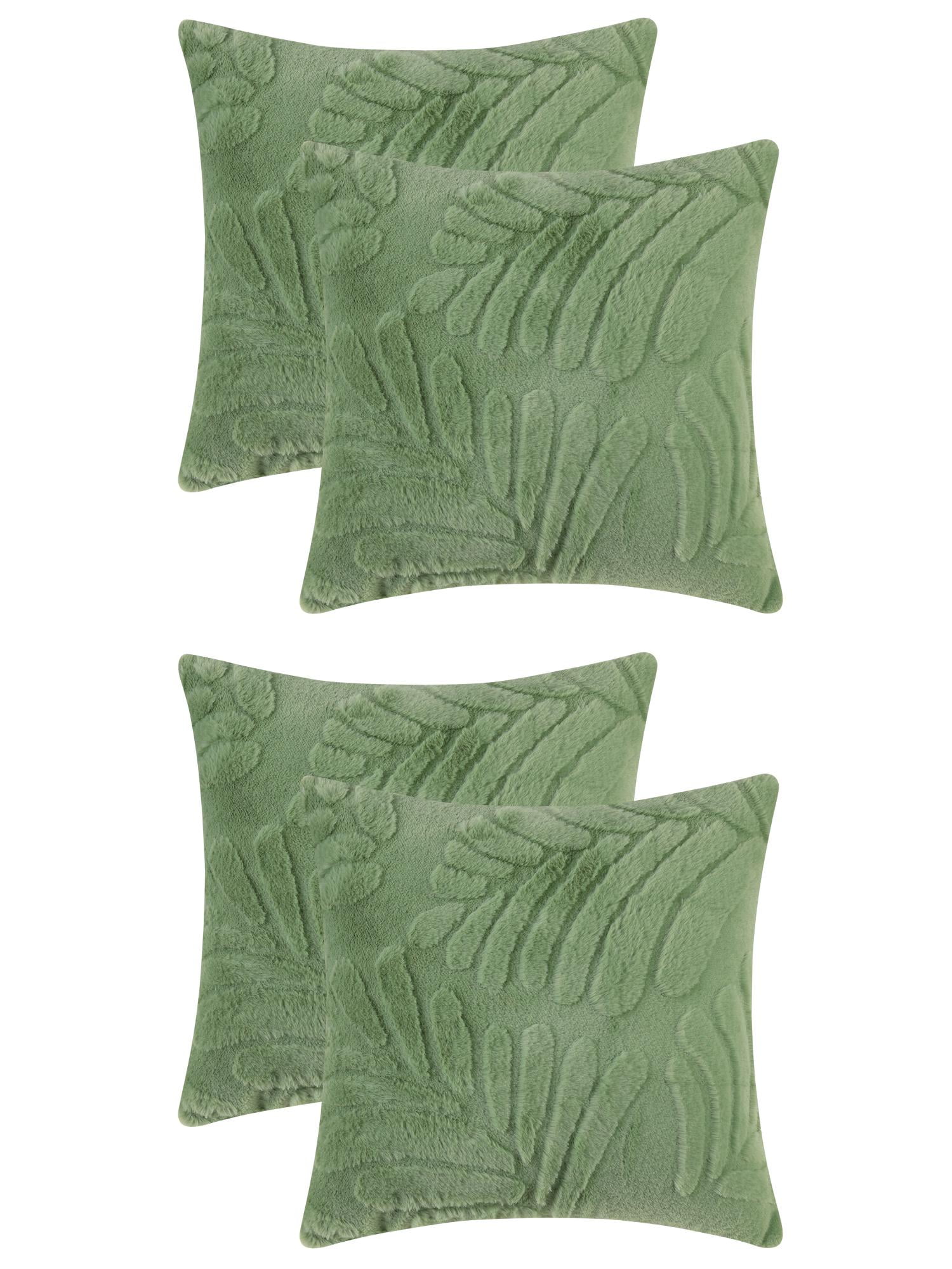 Unique Bargains 4 Pcs Basho Leaf Pattern Cushion Covers Solid Fluffy Plush Pillow Covers Green 18" x 18"