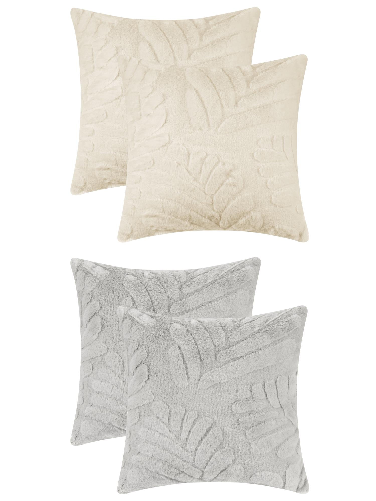Unique Bargains 4 Pcs Basho Leaf Pattern Cushion Covers Solid Fluffy Plush Pillow Covers Grey/Beige 18" x 18"