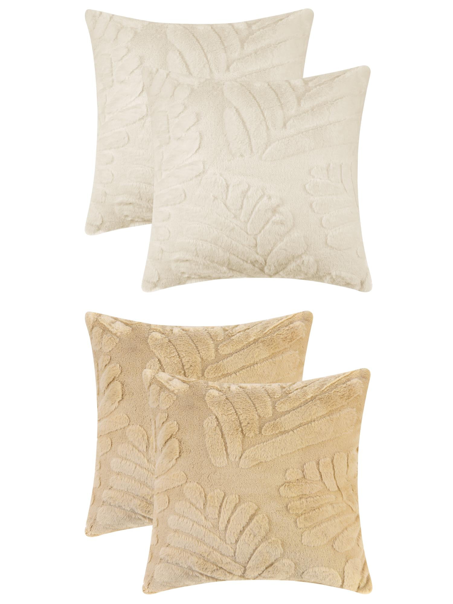 Unique Bargains 4 Pcs Basho Leaf Pattern Cushion Covers Solid Fluffy Plush Pillow Covers Khaki/Beige 18" x 18"