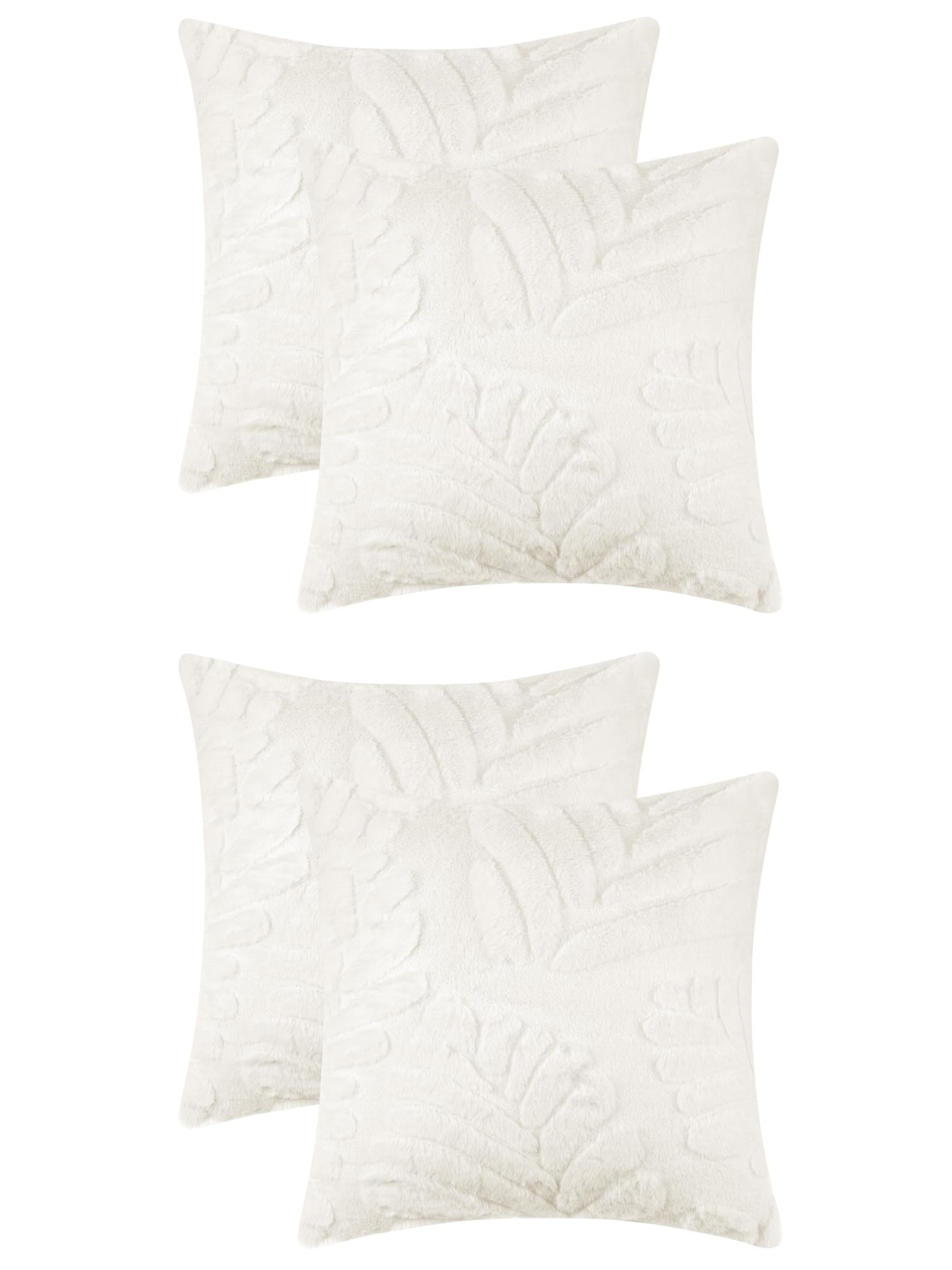 Unique Bargains 4 Pcs Basho Leaf Pattern Cushion Covers Solid Fluffy Plush Pillow Covers White 18" x 18"