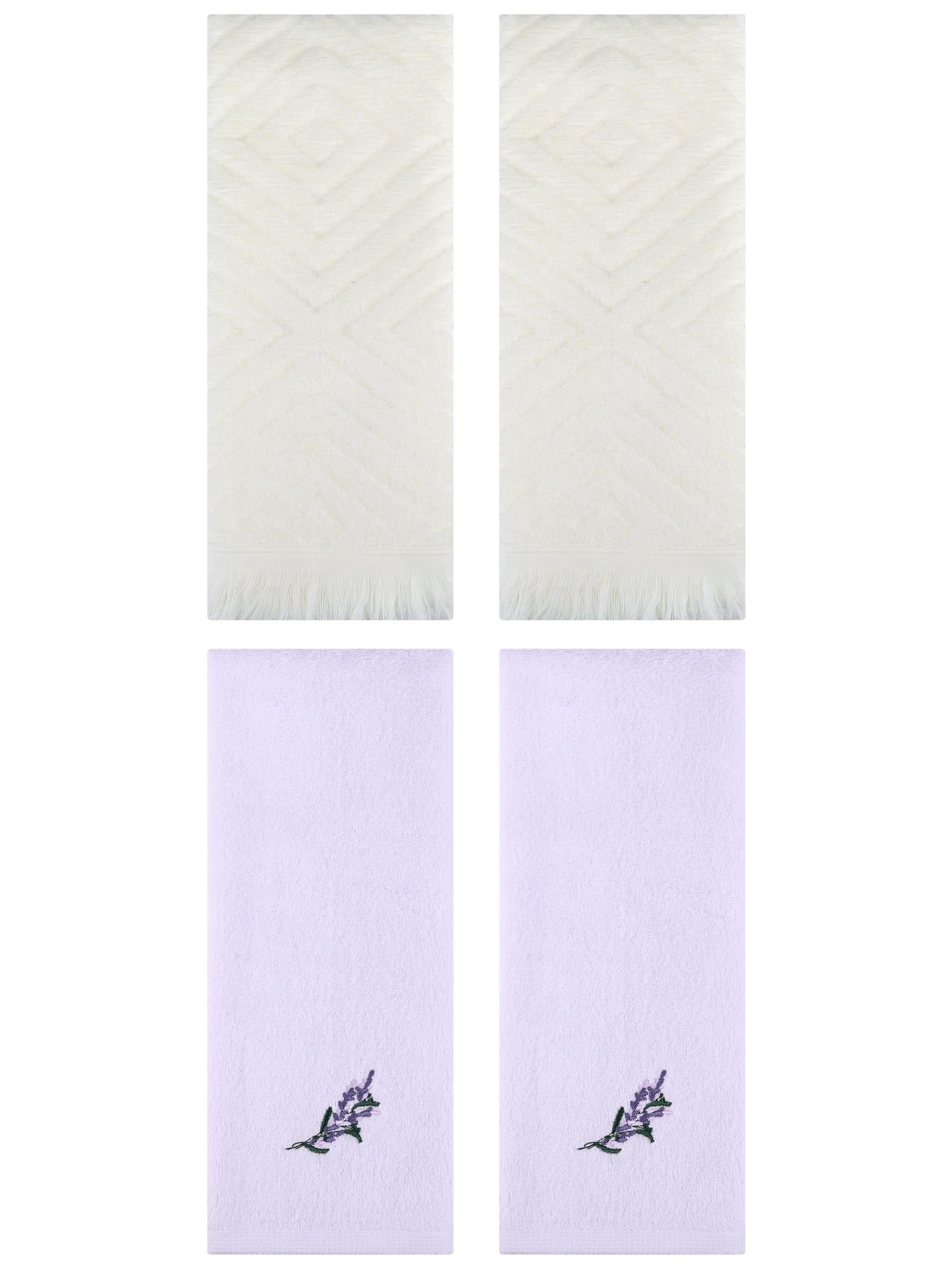 Unique Bargains 4 Pcs Bathroom Cotton Soft Hand Towels 13" x 29" Purple/Beige