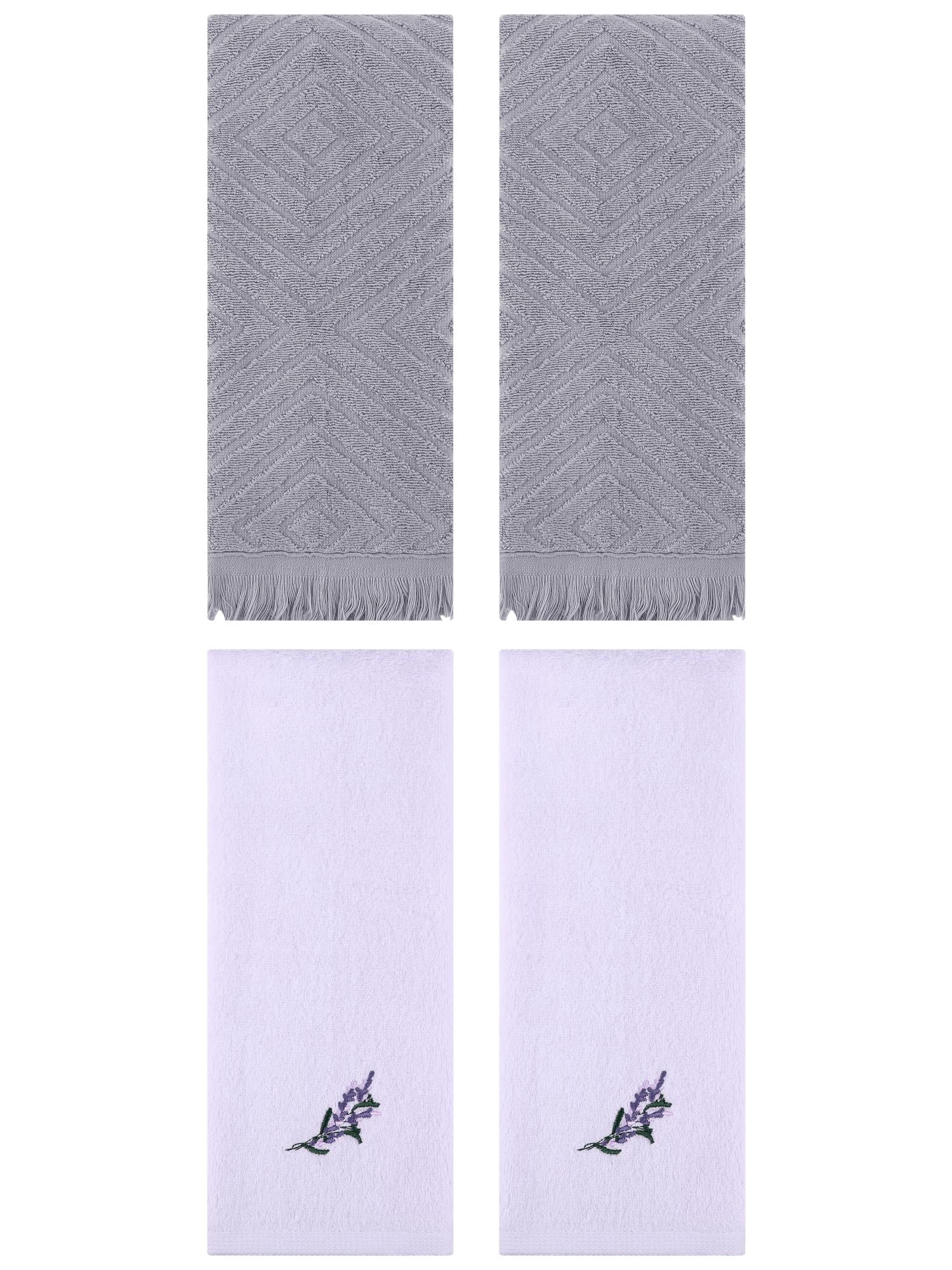 Unique Bargains 4 Pcs Bathroom Cotton Soft Hand Towels 13" x 29" Purple/Grey