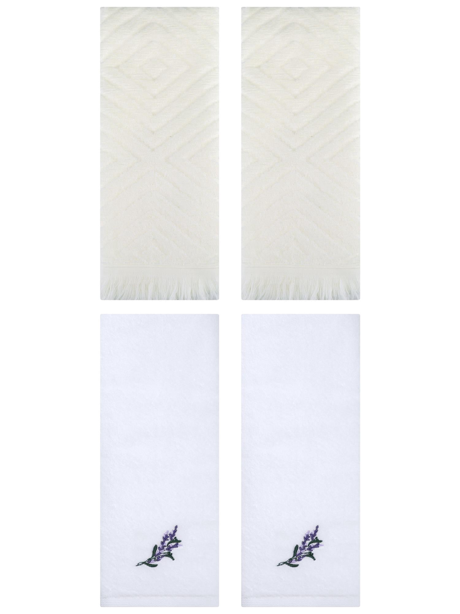 Unique Bargains 4 Pcs Bathroom Cotton Soft Hand Towels 13" x 29" White/Beige