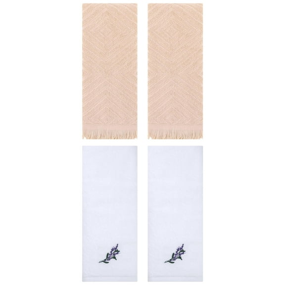 Unique Bargains 4 Pcs Bathroom Cotton Soft Hand Towels 13" x 29" White/Brown