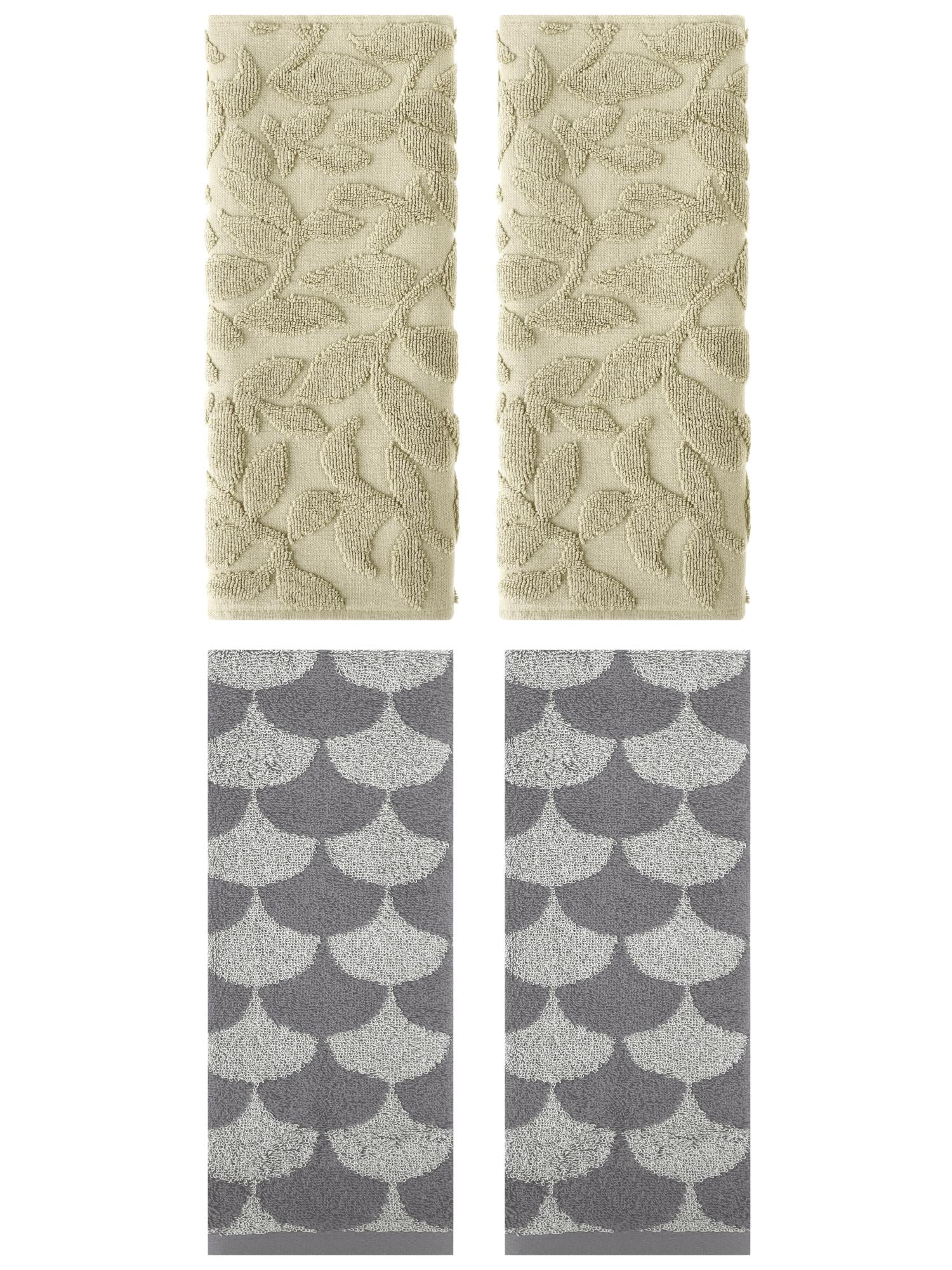 Unique Bargains 4 Pcs Bathroom Geometric Hand Towels Grey/Khaki 13" x 29"/14" x 30"