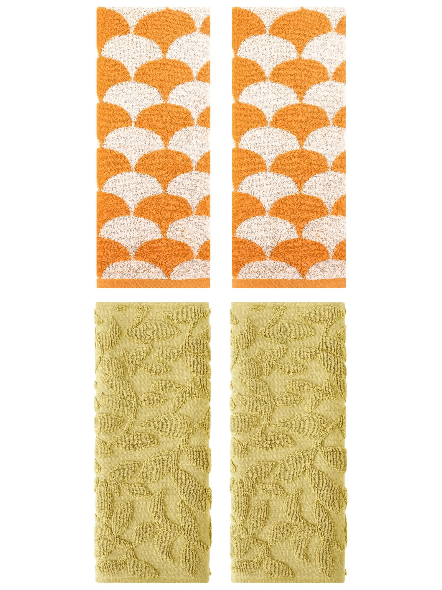 Unique Bargains 4 Pcs Bathroom Geometric Hand Towels Orange/Yellow 13" x 29"/14" x 30"