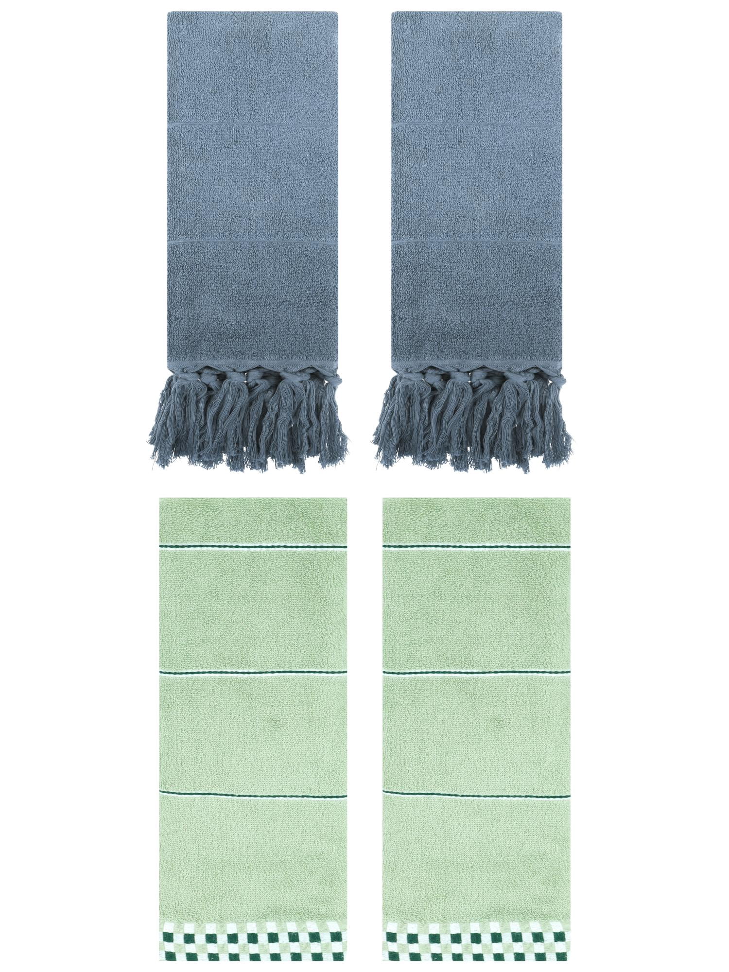 Unique Bargains 4 Pcs Bathroom Hand Towels 14" x 30" Blue/Light Green