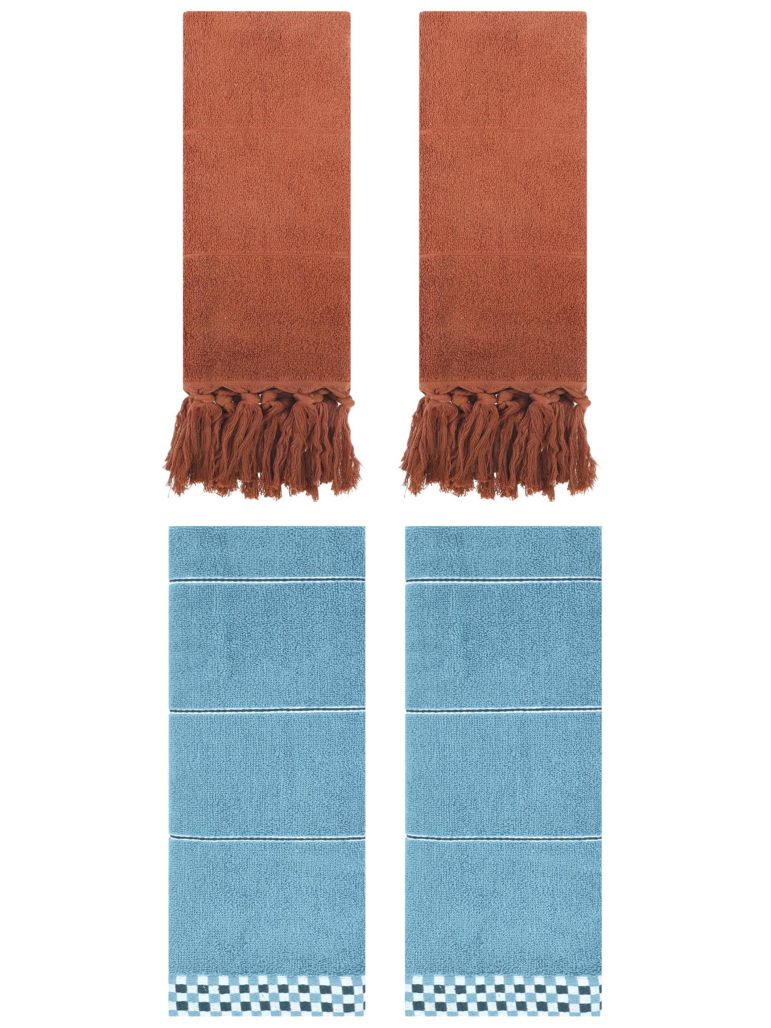 Unique Bargains 4 Pcs Bathroom Hand Towels 14" x 30" Brown/Blue