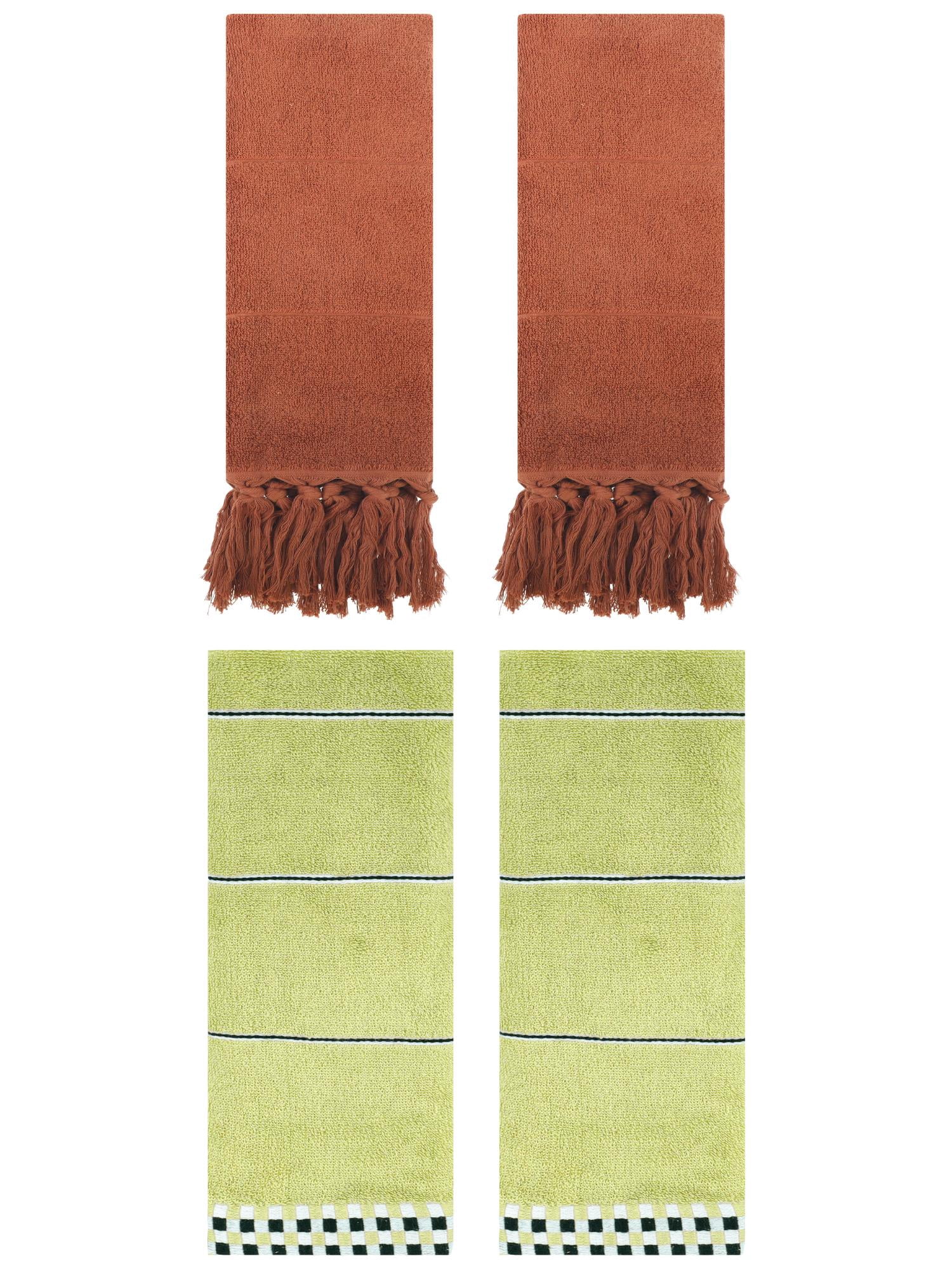 Unique Bargains 4 Pcs Bathroom Hand Towels 14" x 30" Brown/Green
