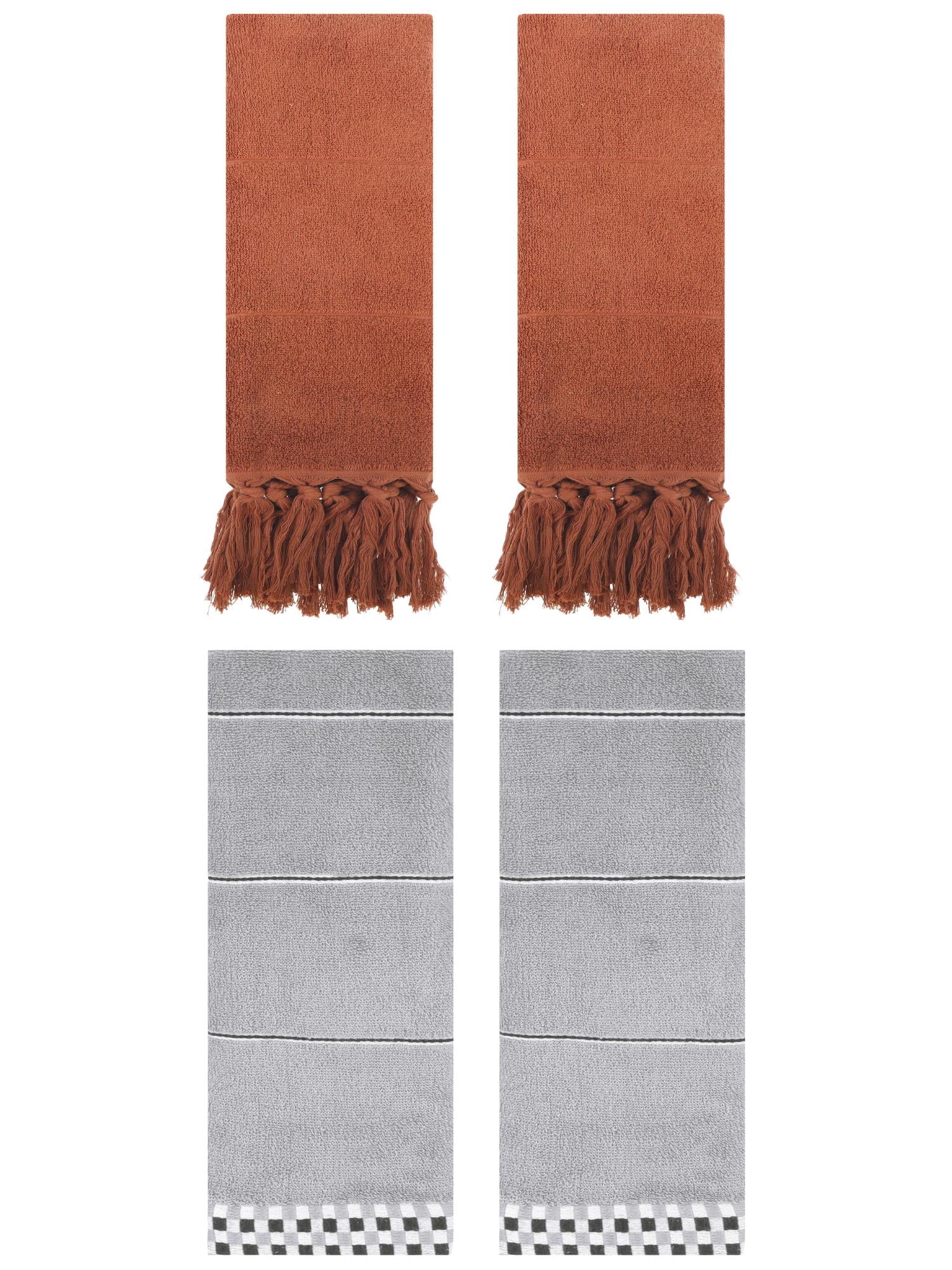 Unique Bargains 4 Pcs Bathroom Hand Towels 14" x 30" Brown/Grey