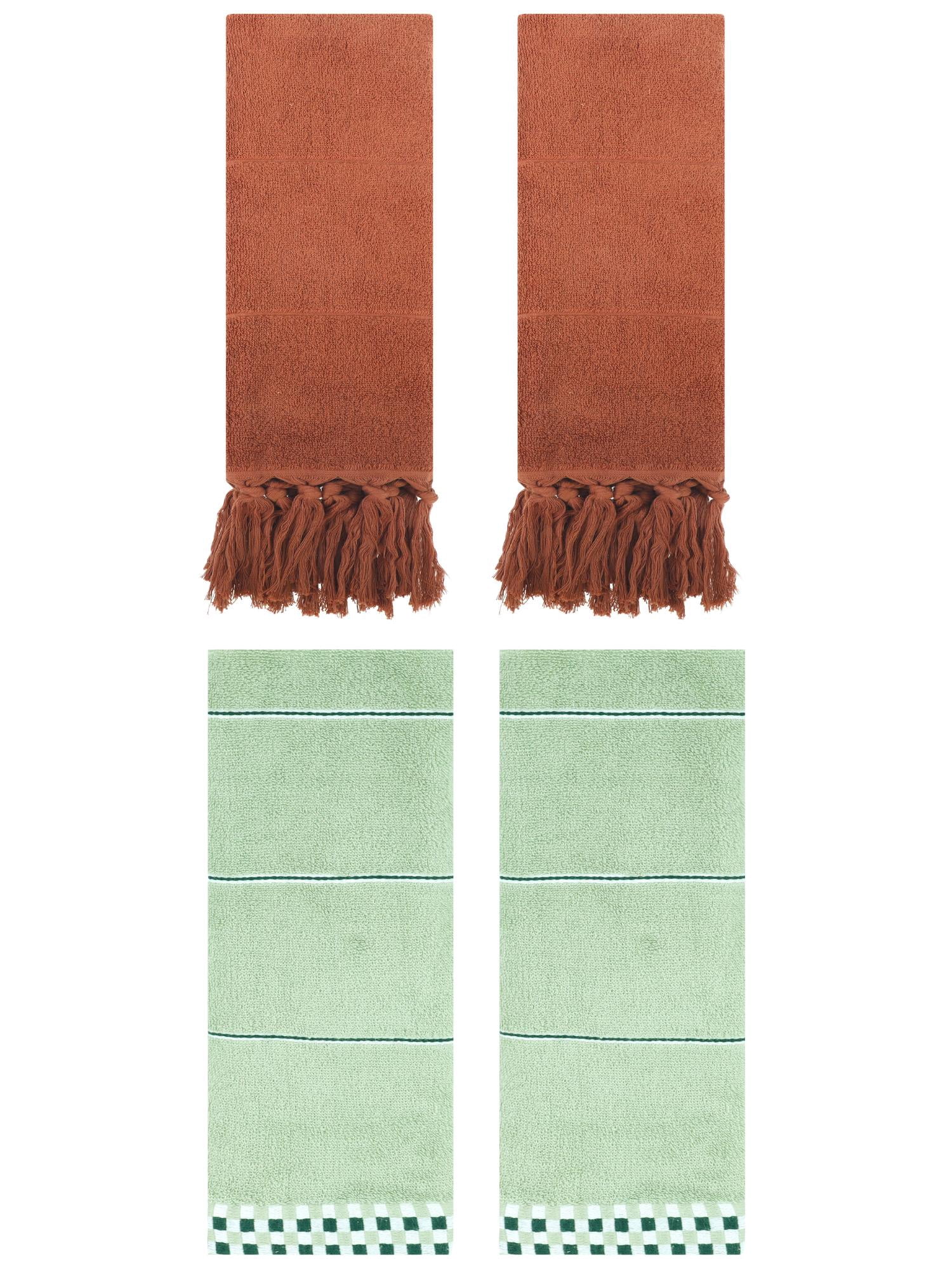 Unique Bargains 4 Pcs Bathroom Hand Towels 14" x 30" Brown/Light Green