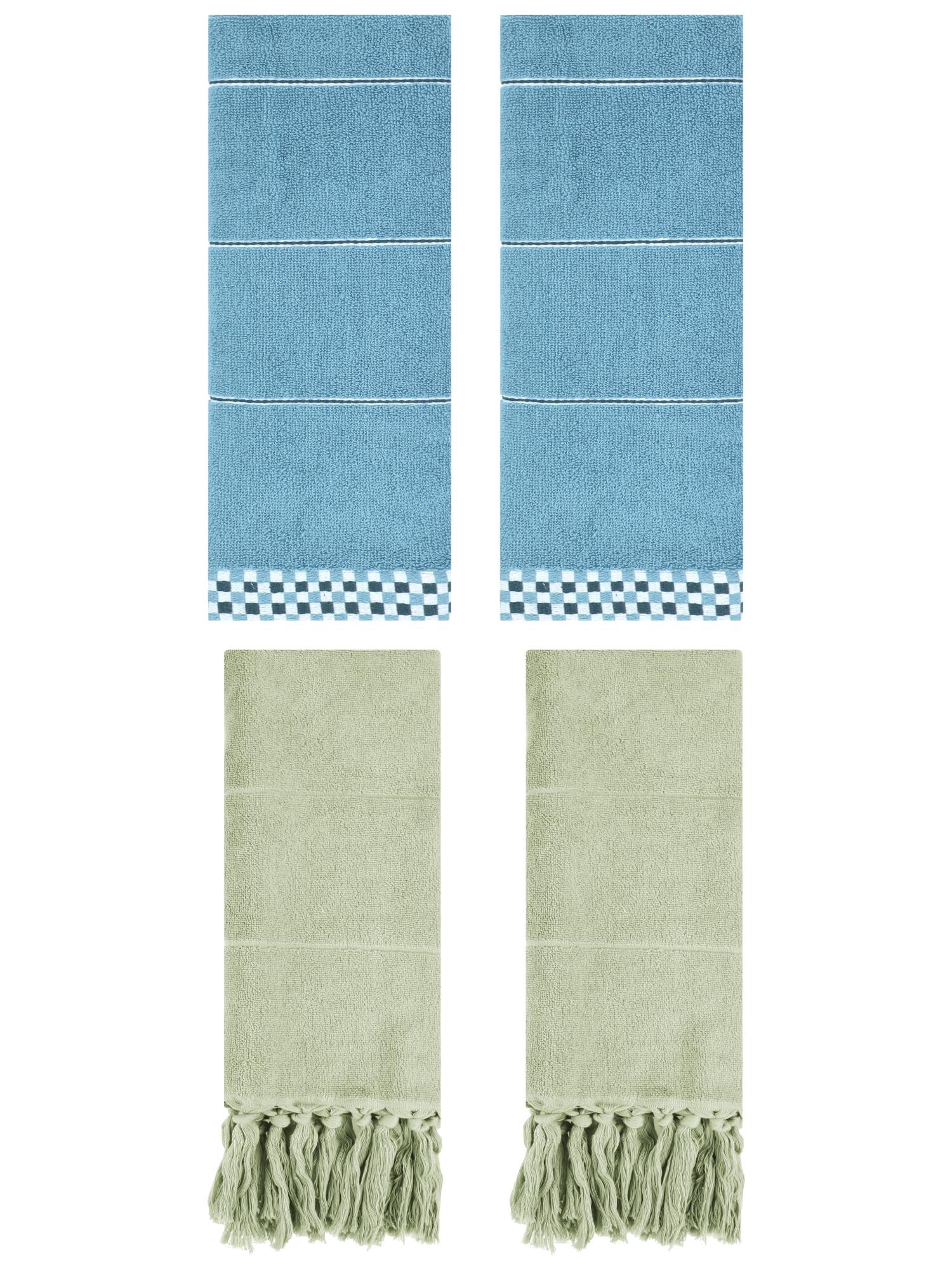 Unique Bargains 4 Pcs Bathroom Hand Towels 14" x 30" Green/Blue