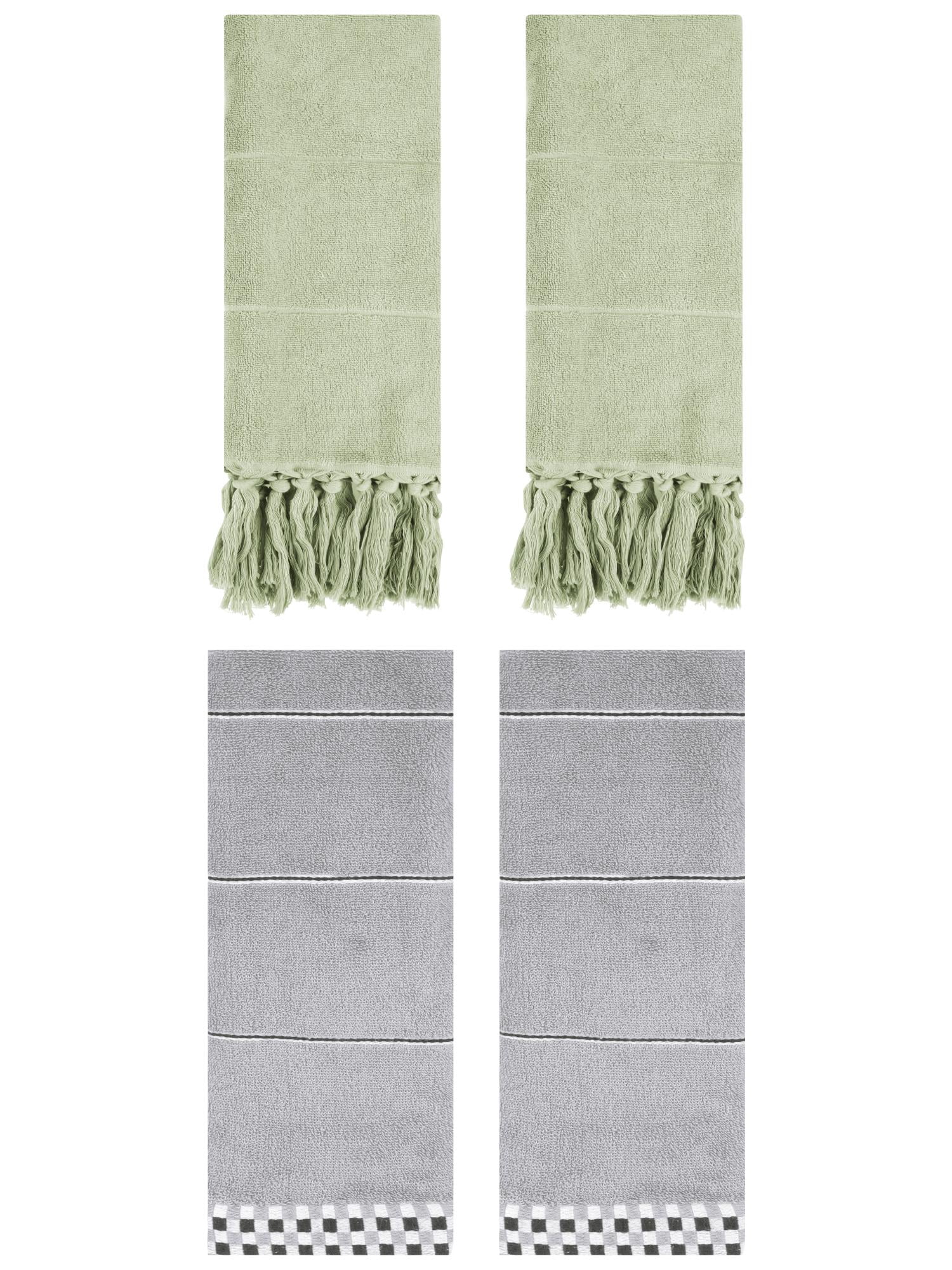 Unique Bargains 4 Pcs Bathroom Hand Towels 14" x 30" Green/Grey