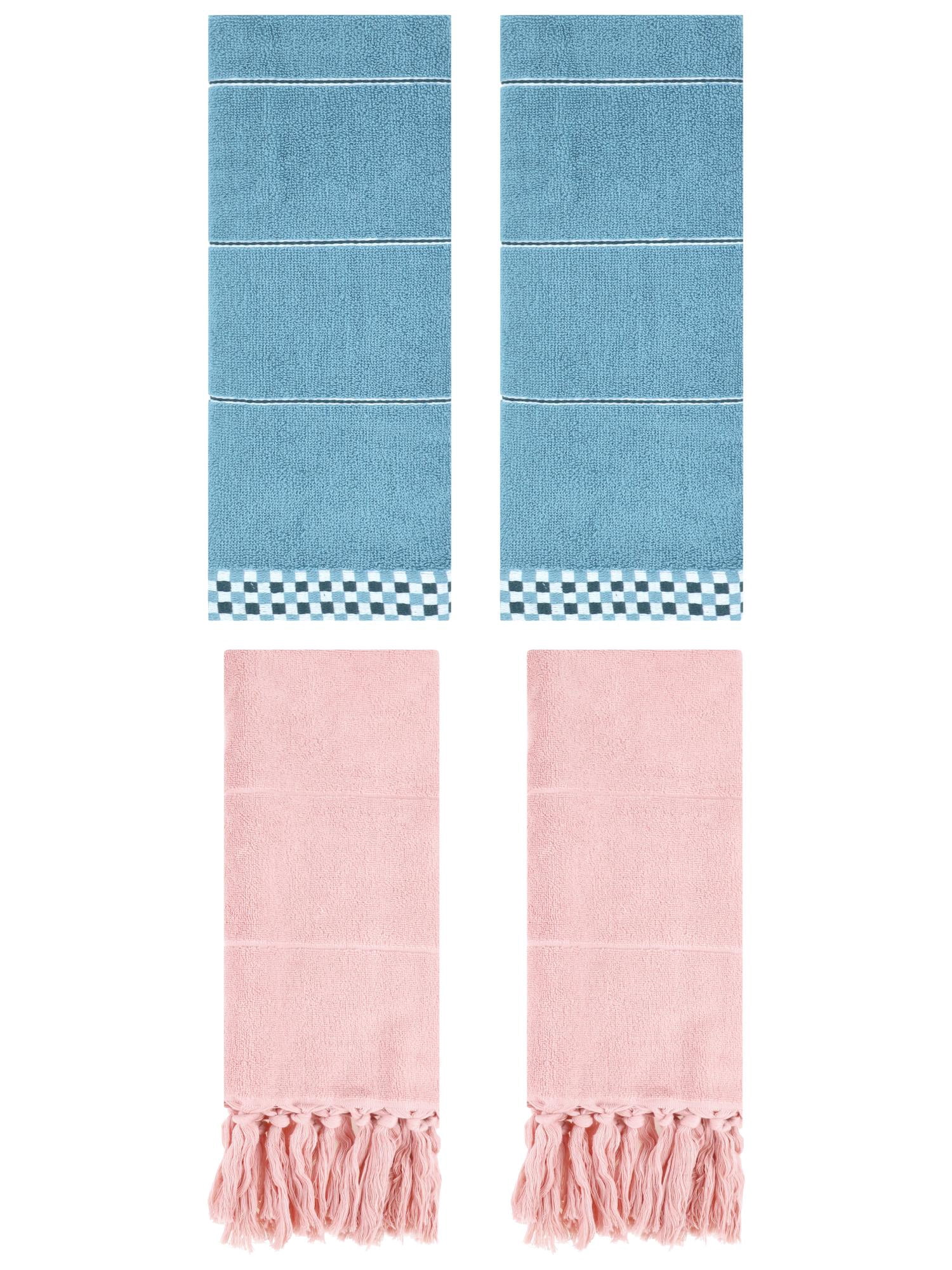 Unique Bargains 4 Pcs Bathroom Hand Towels 14" x 30" Pink/Blue