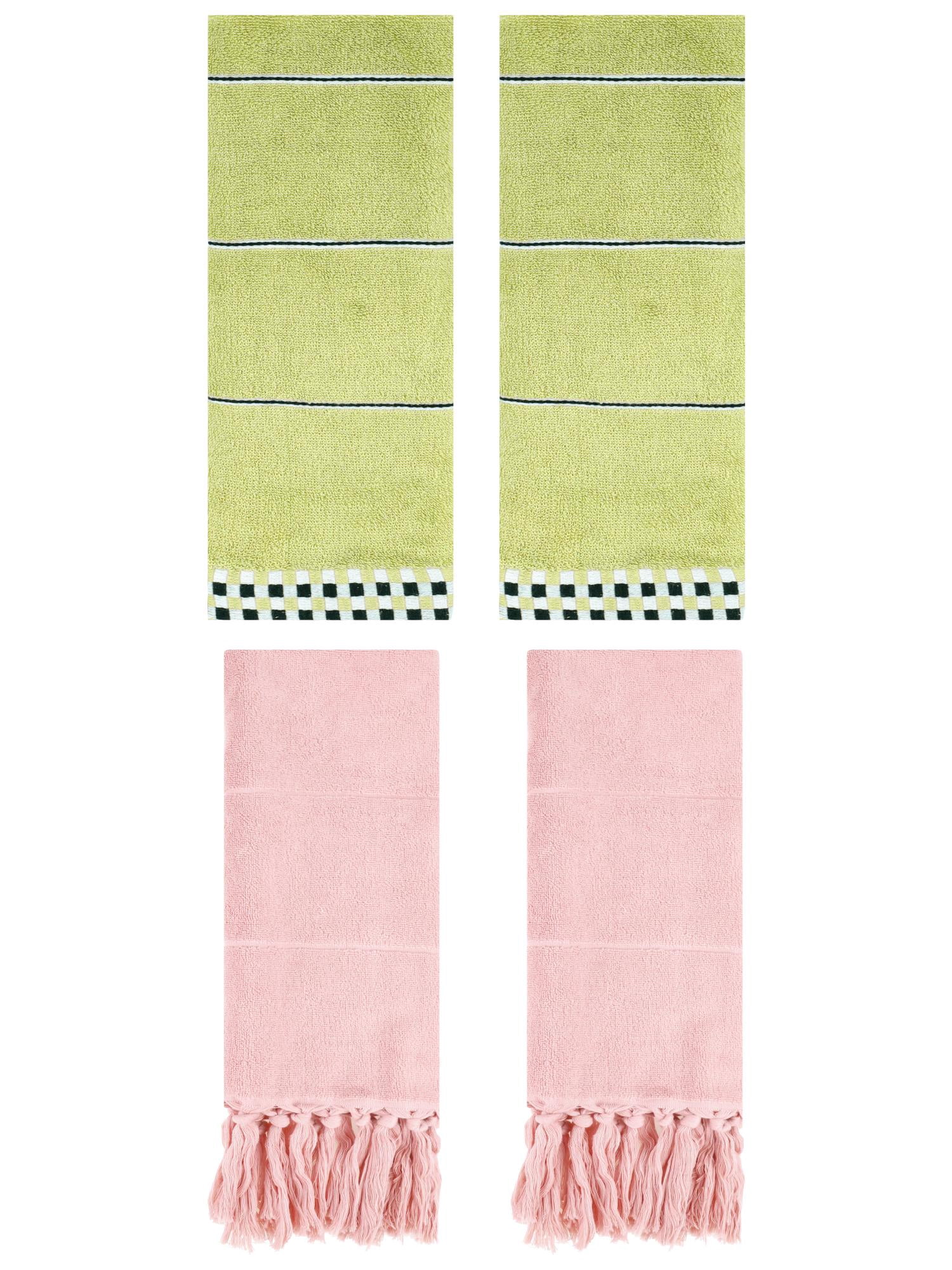 Unique Bargains 4 Pcs Bathroom Hand Towels 14" x 30" Pink/Green