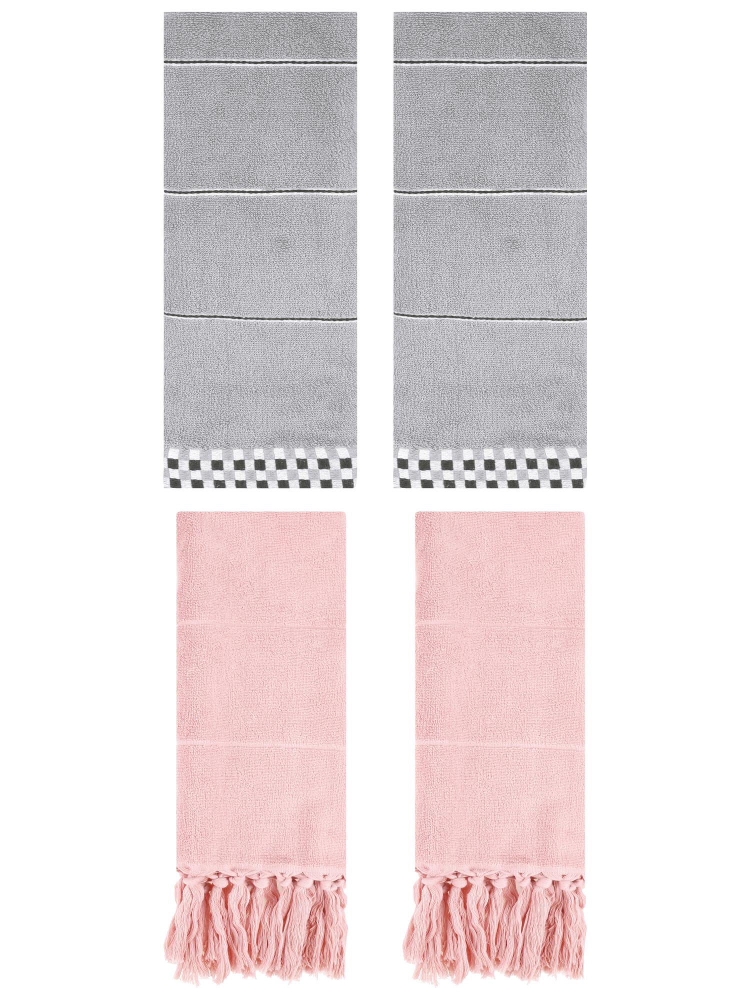 Unique Bargains 4 Pcs Bathroom Hand Towels 14" x 30" Pink/Grey