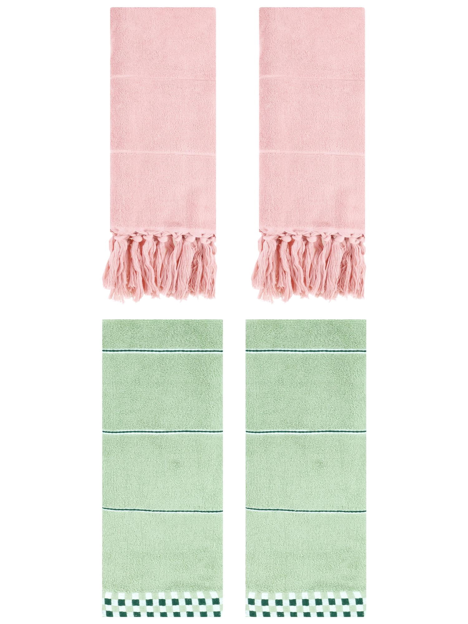 Unique Bargains 4 Pcs Bathroom Hand Towels 14" x 30" Pink/Light Green