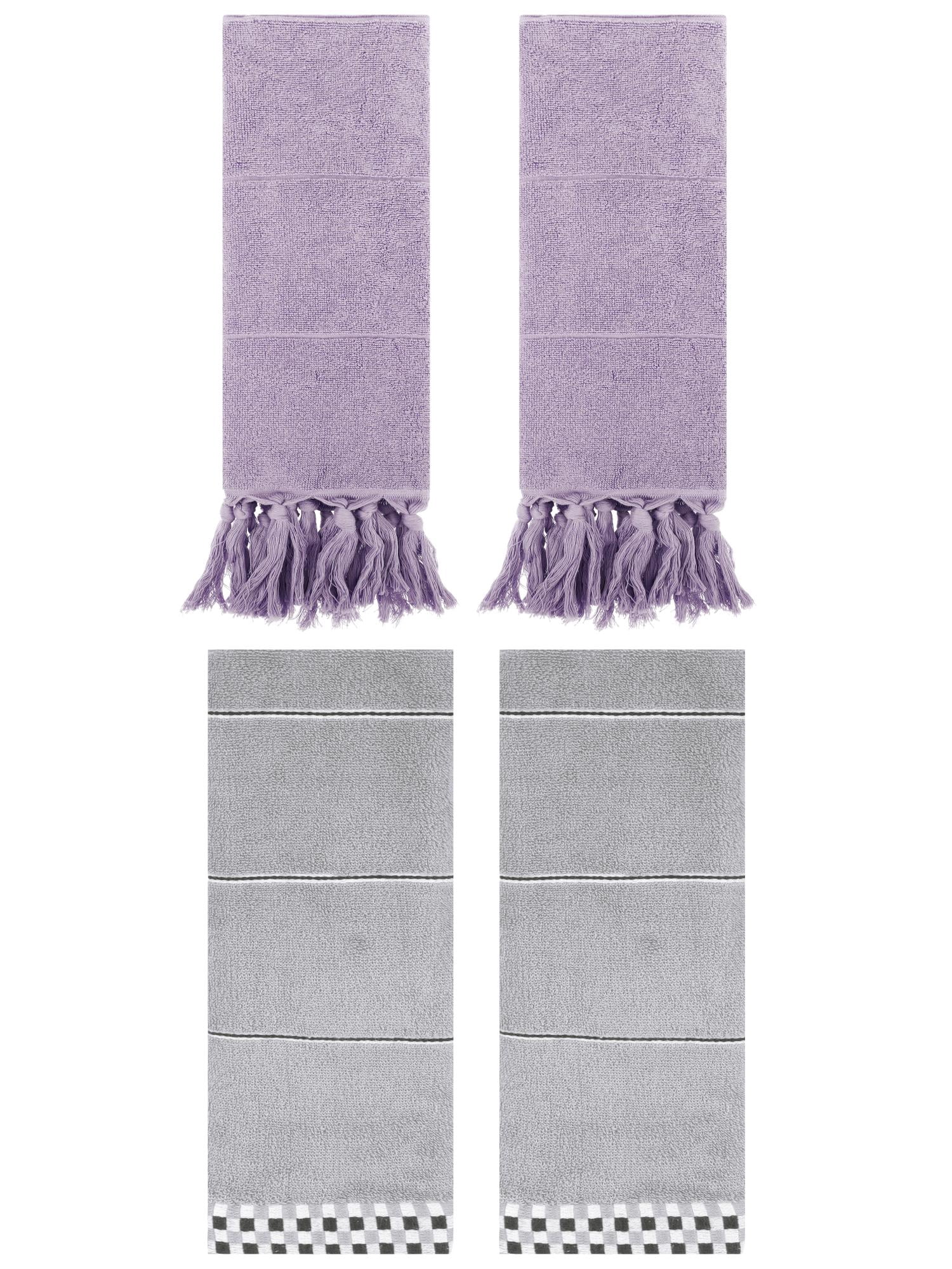 Unique Bargains 4 Pcs Bathroom Hand Towels 14" x 30" Purple/Grey